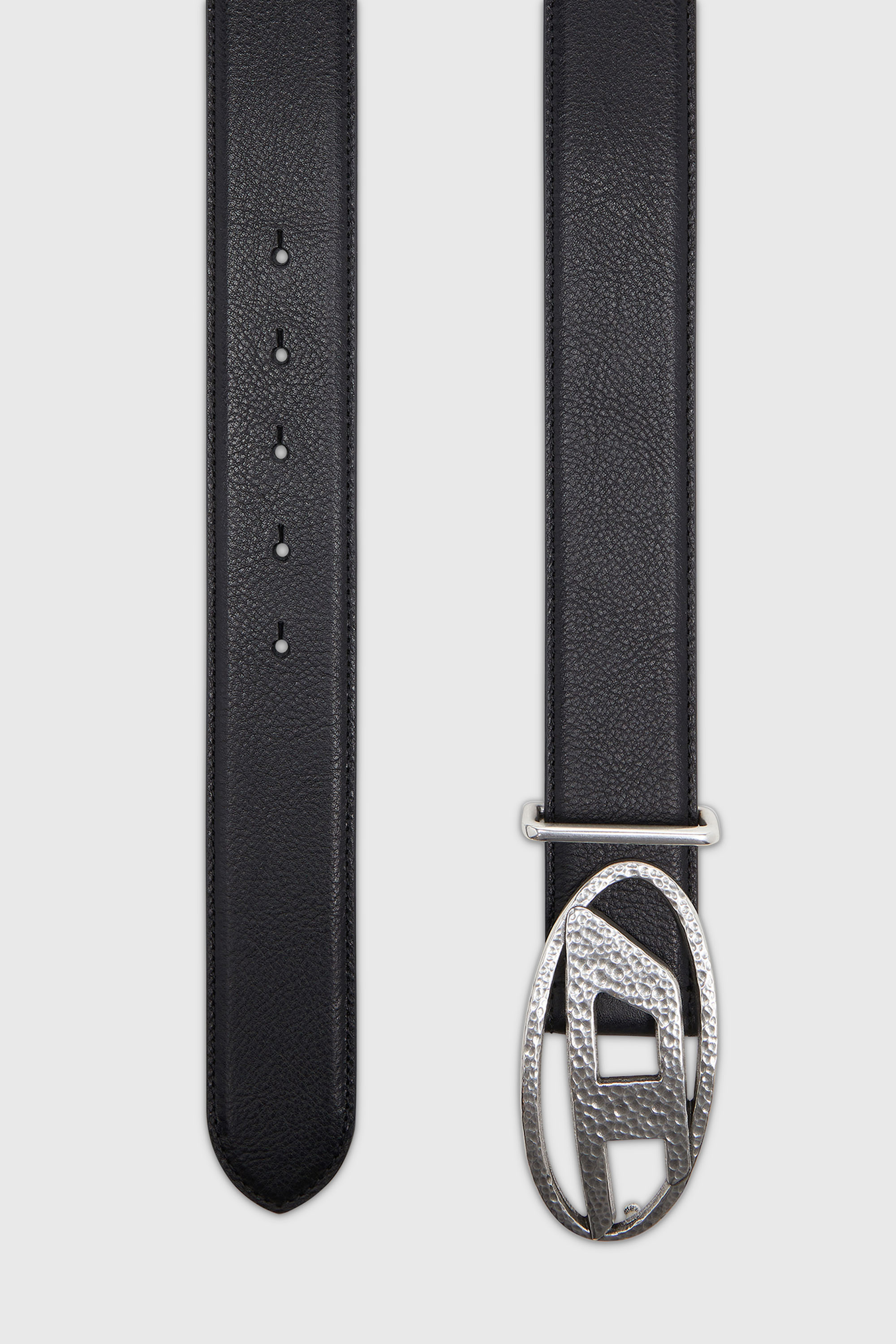Diesel - B-1DR, Unisex's 4cm leather belt with hammered Oval D buckle in Black - 2