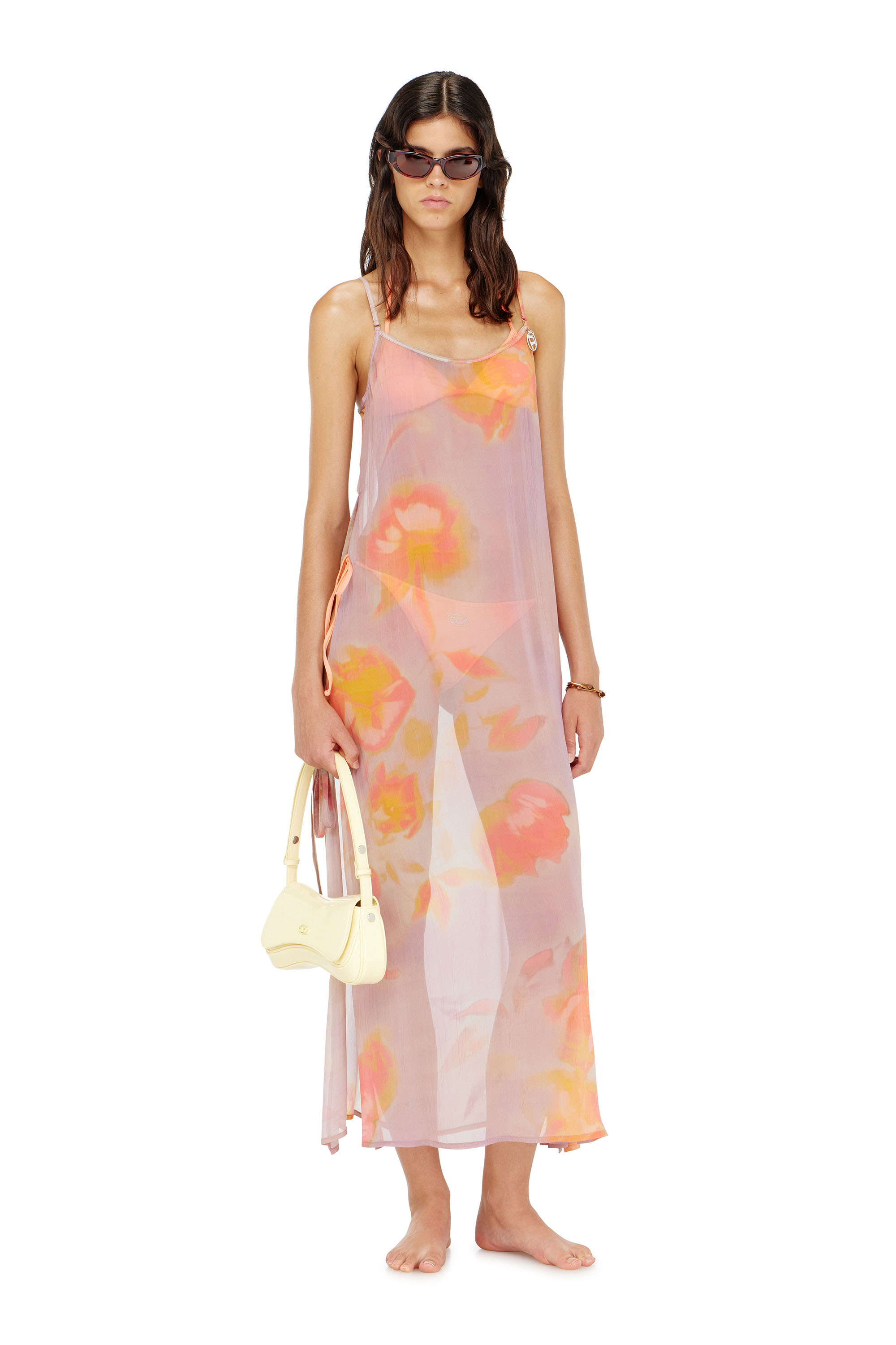 Diesel - VANYA-UTLT, Woman's Beach cover-up dress in floral chiffon in Lilac - 1