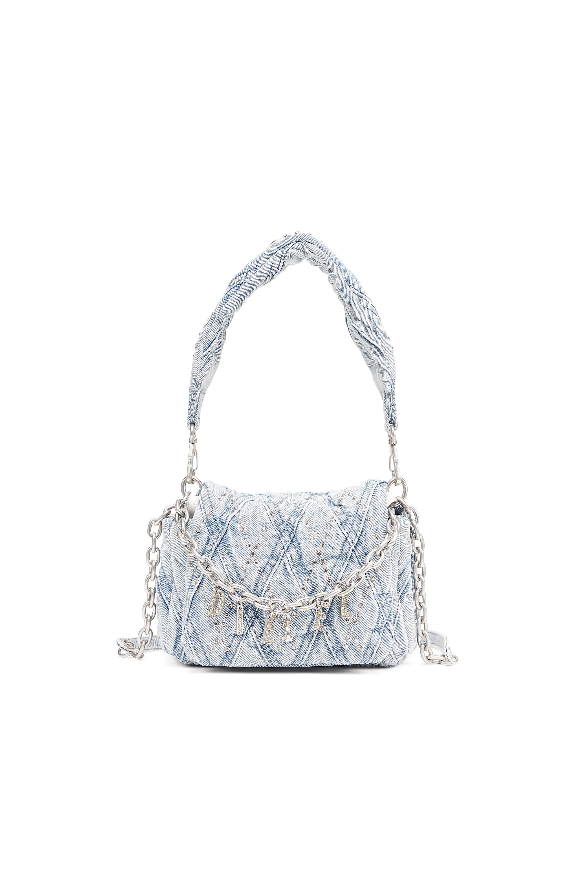 Diesel - CHARM-D SHOULDER S, Woman's Charm-D Shoulder S - Small denim shoulder bag with crystals in Light Blue - 1