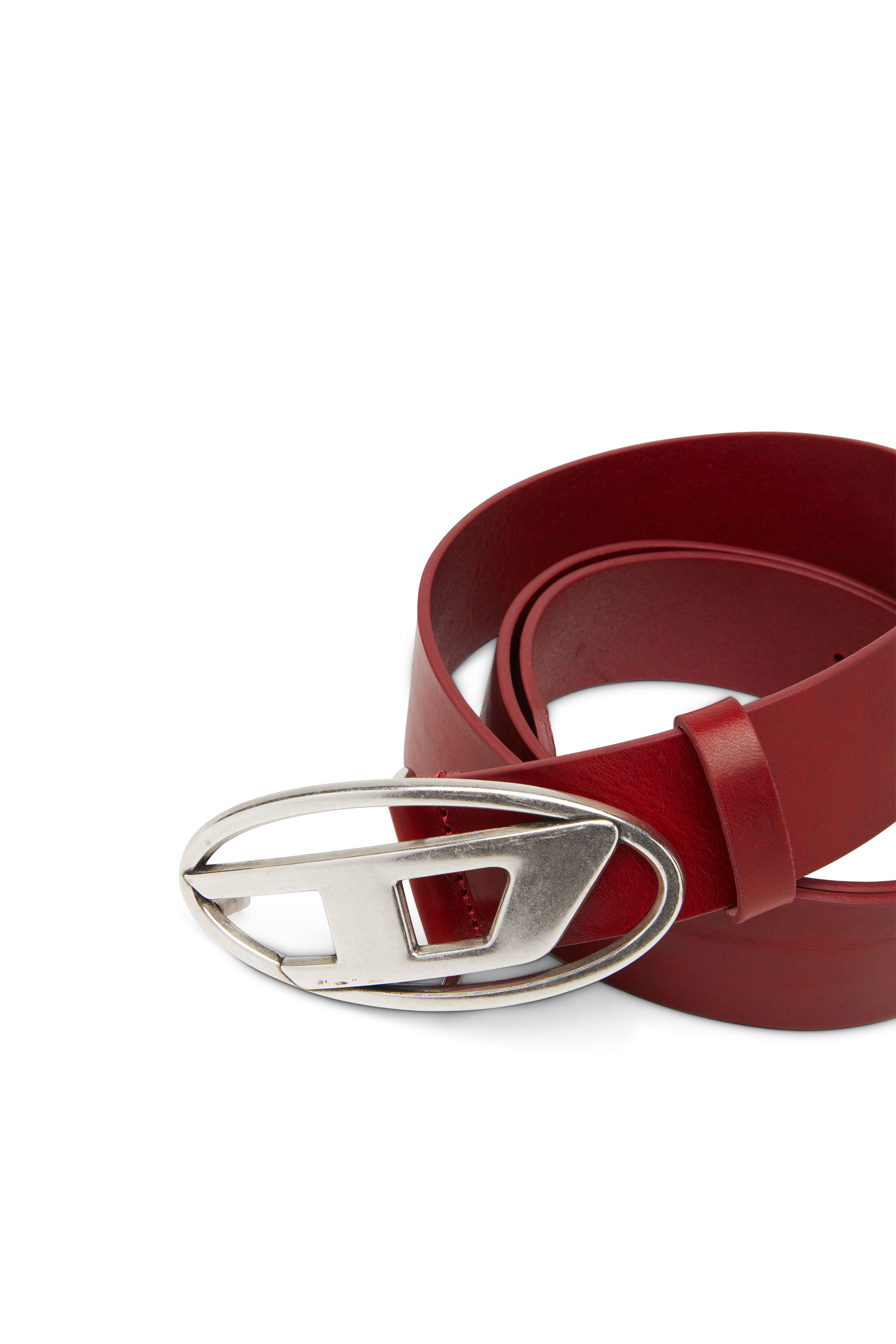 Diesel - B-1DR, Man's 3.9cm leather belt with D buckle in Red - 2