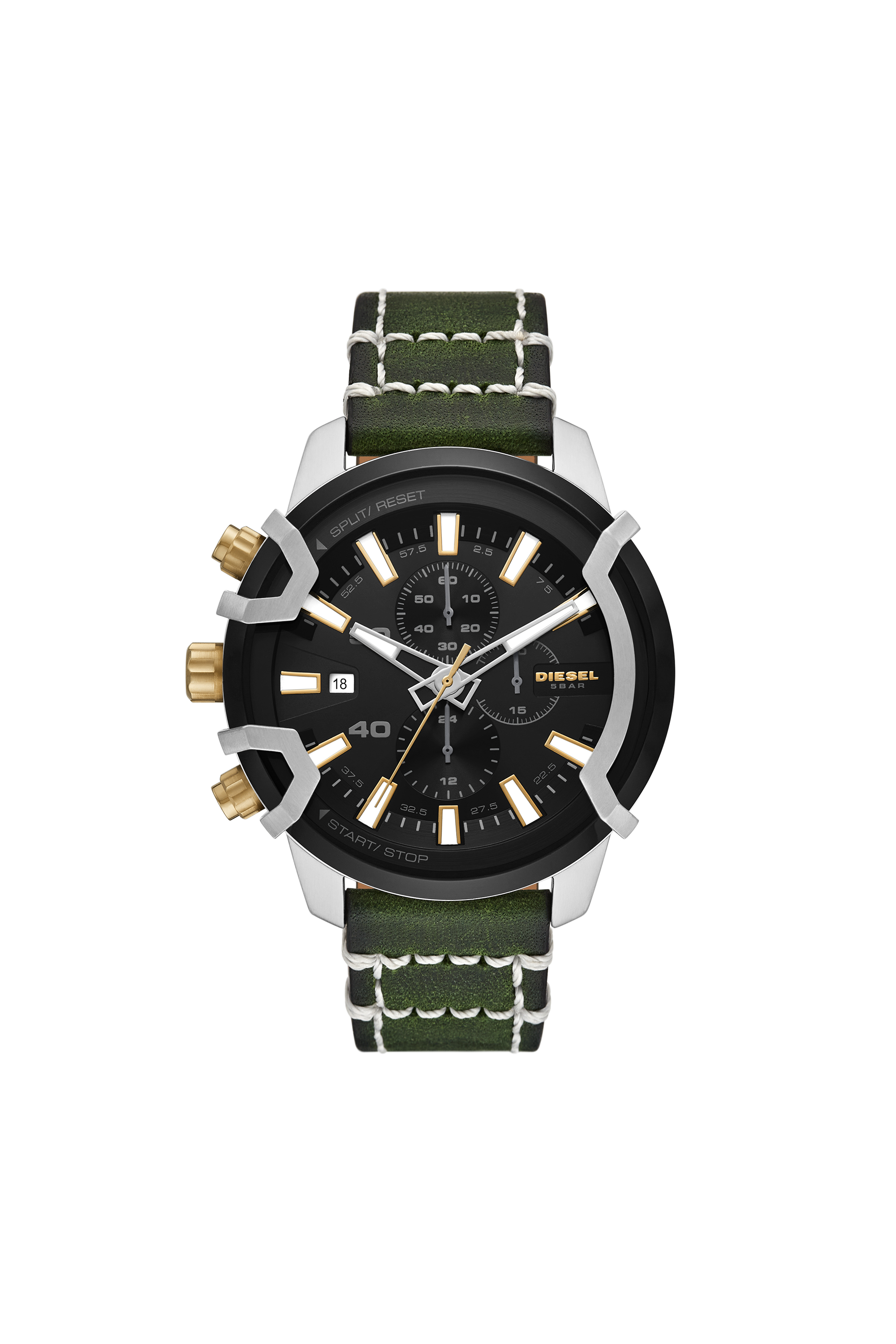 Diesel - DZ4585, Man's Griffed chronograph green leather watch in Green - 1