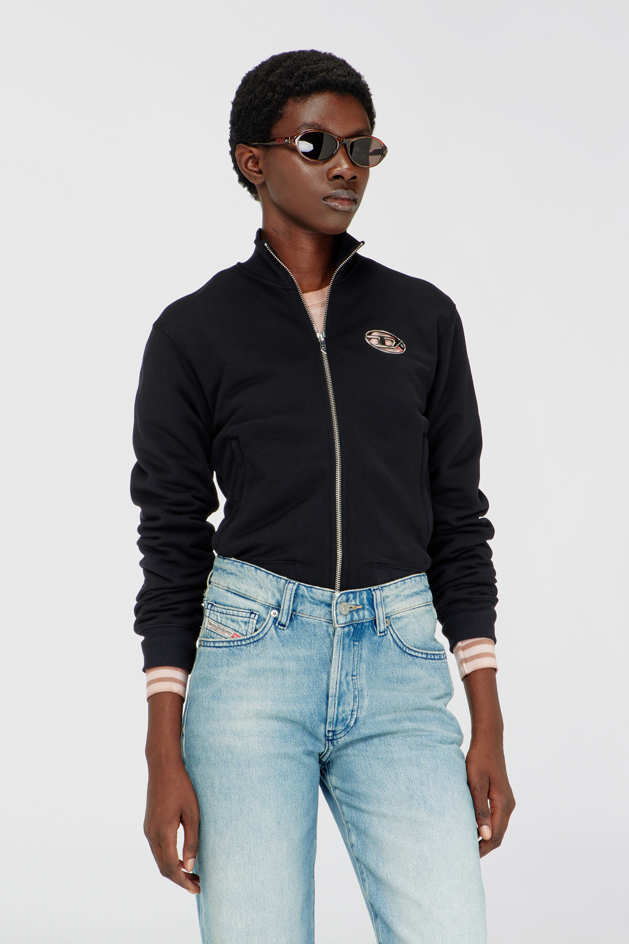 Diesel - F-FLACIN, Woman's Zip-up sweatshirt with cut-out logo in Black - 1