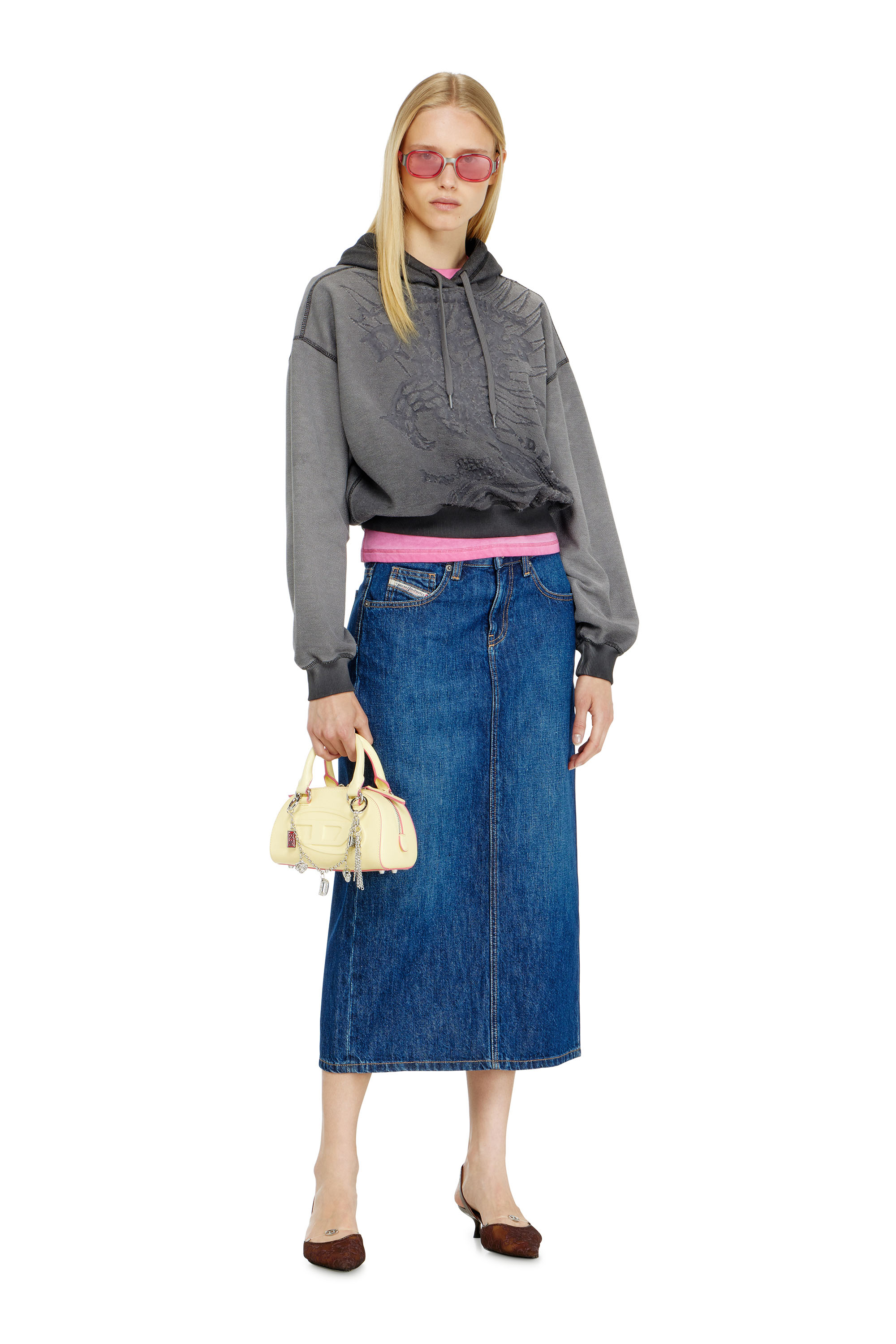 Diesel - F-SUNNY-HOOD, Woman's Hoodie with d&eacute;vor&eacute; print in Grey - 2