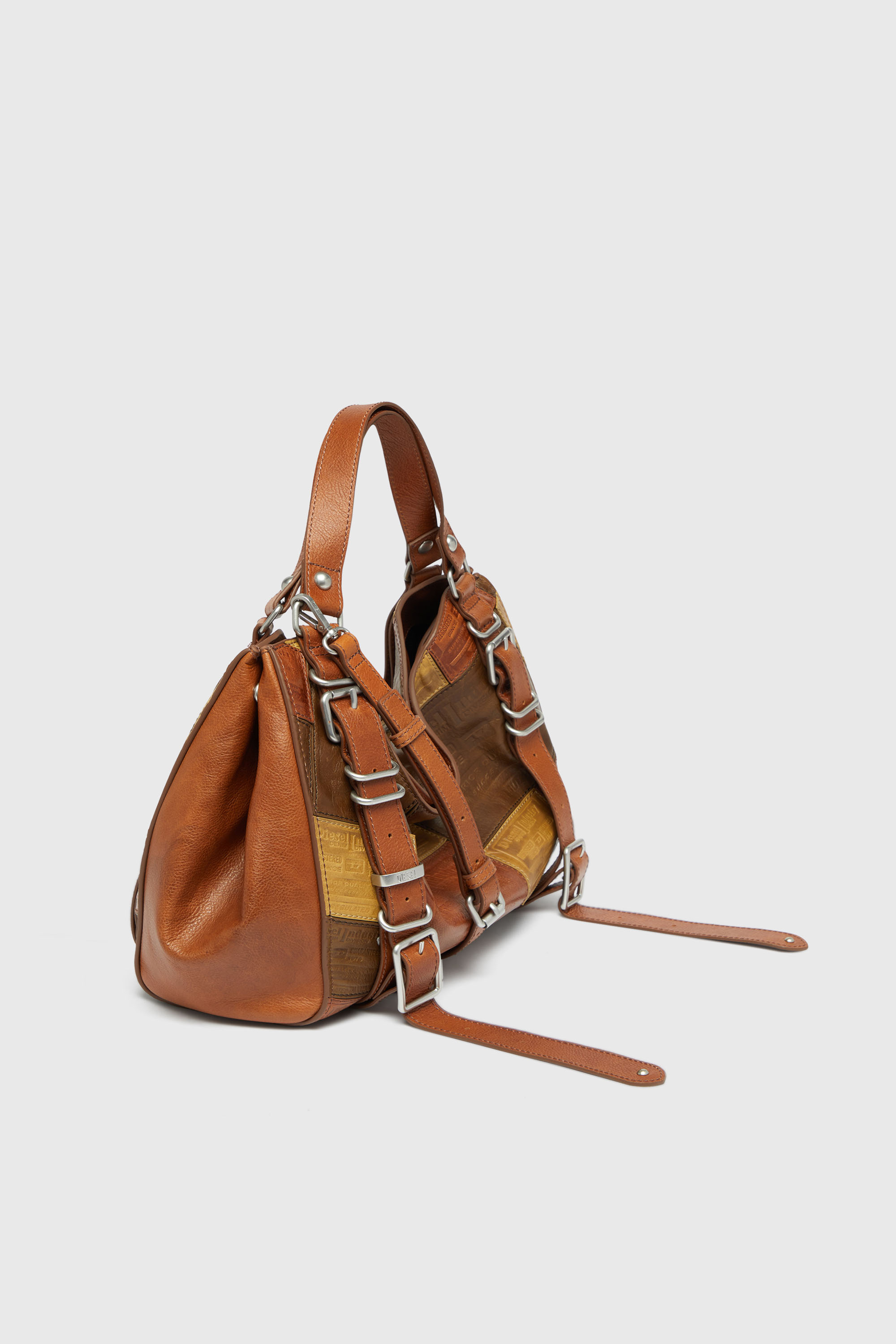 Women's D-One-Medium top-handle bag in patchwork leather | Brown