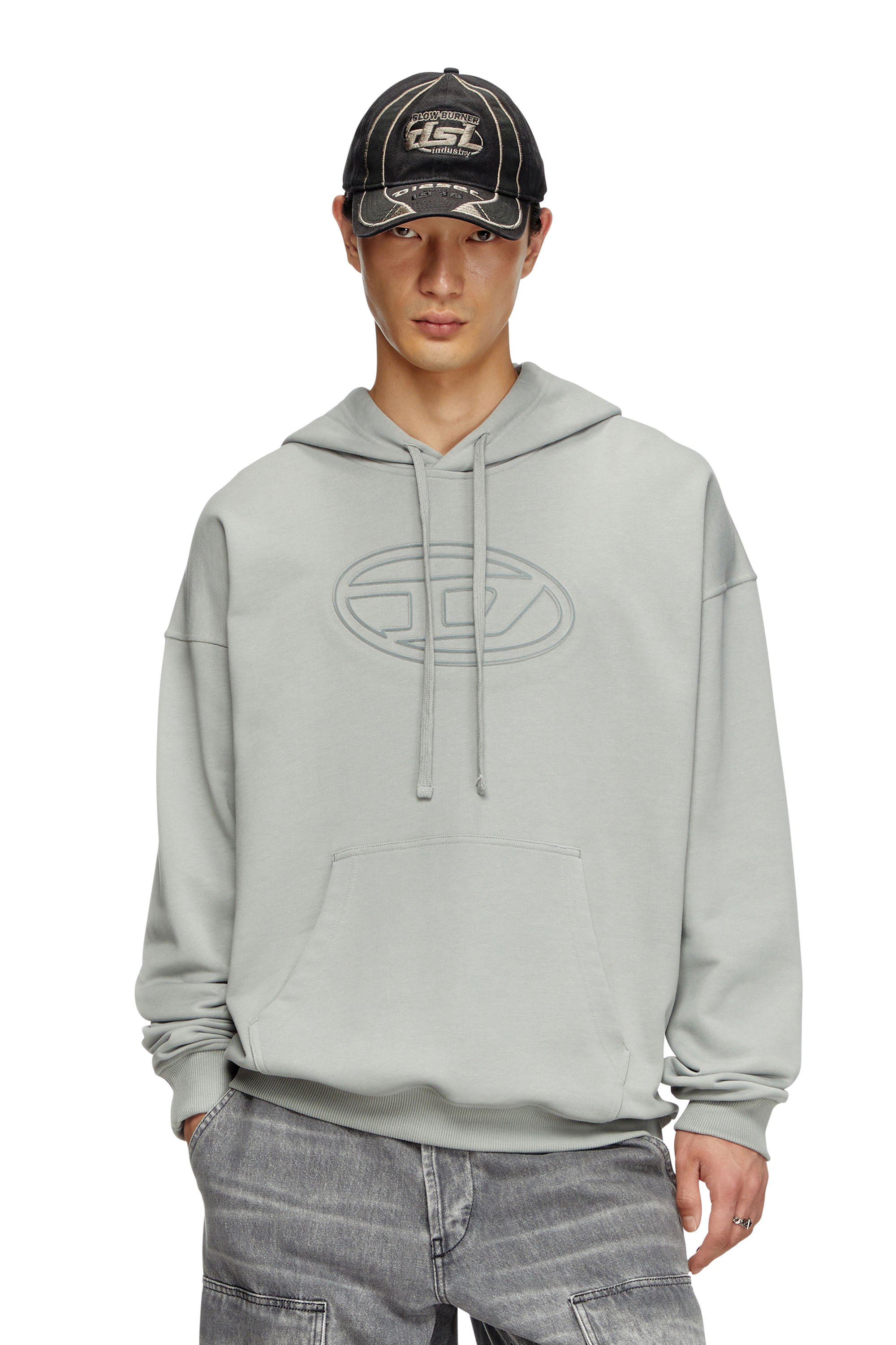 Diesel - S-UMMER-BIGOVAL, Man's Hoodie with embossed Oval D in Light Grey - 1