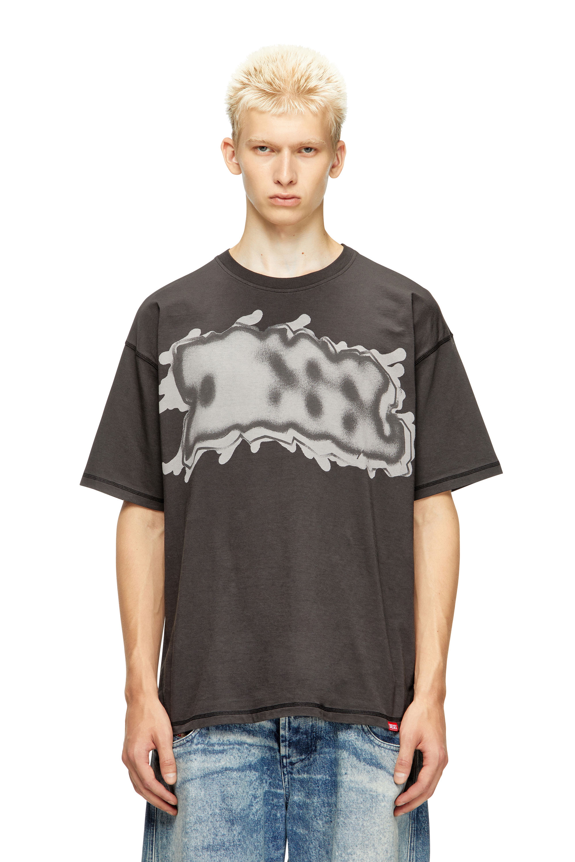 Diesel - T-LEONARD-IHBJ, Man's T-shirt with graffiti print in Dark grey - 1