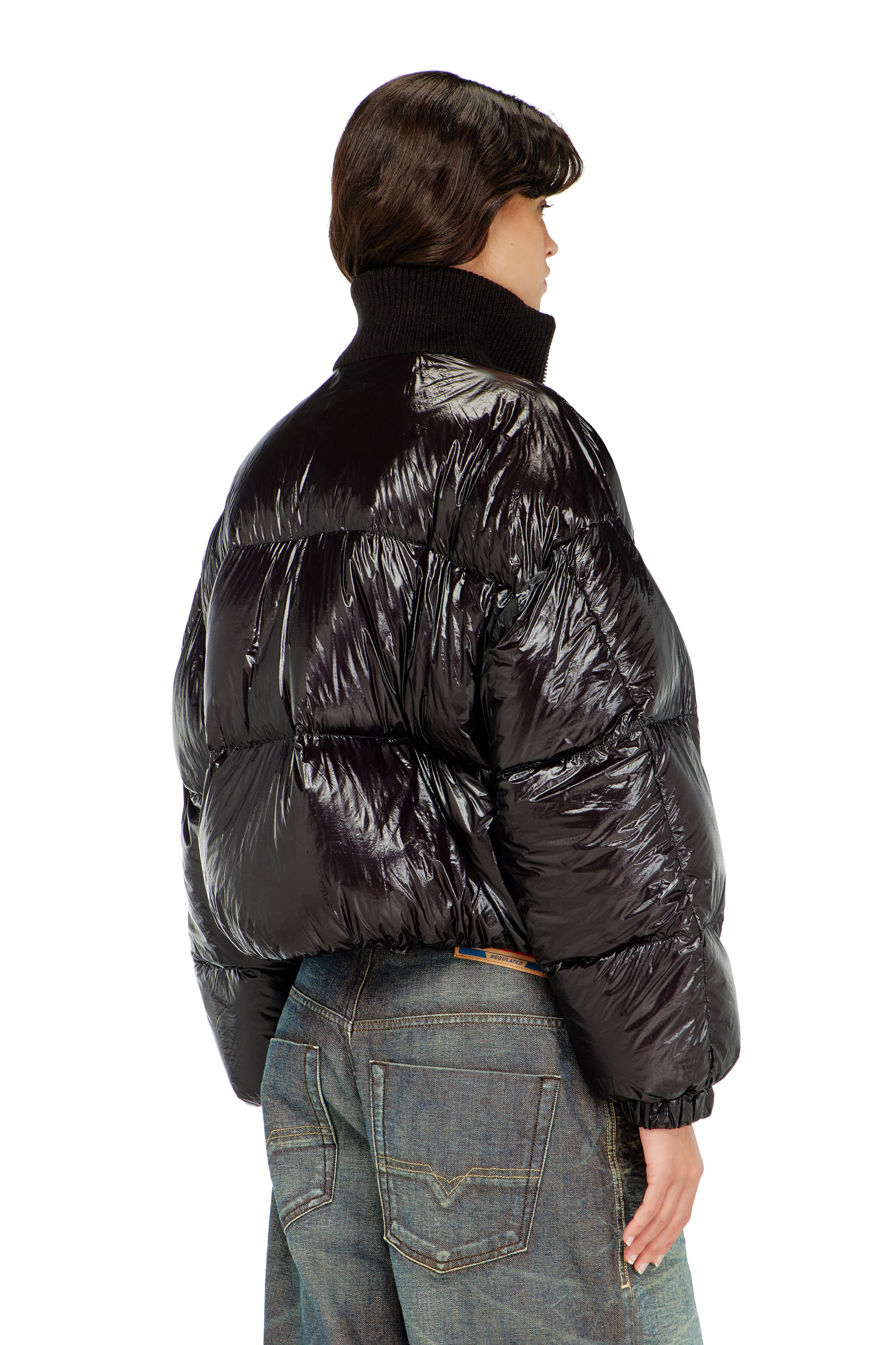 Diesel - W-ARRIOR, Woman's Down puffer jacket in ripstop with knitted collar in null - 4