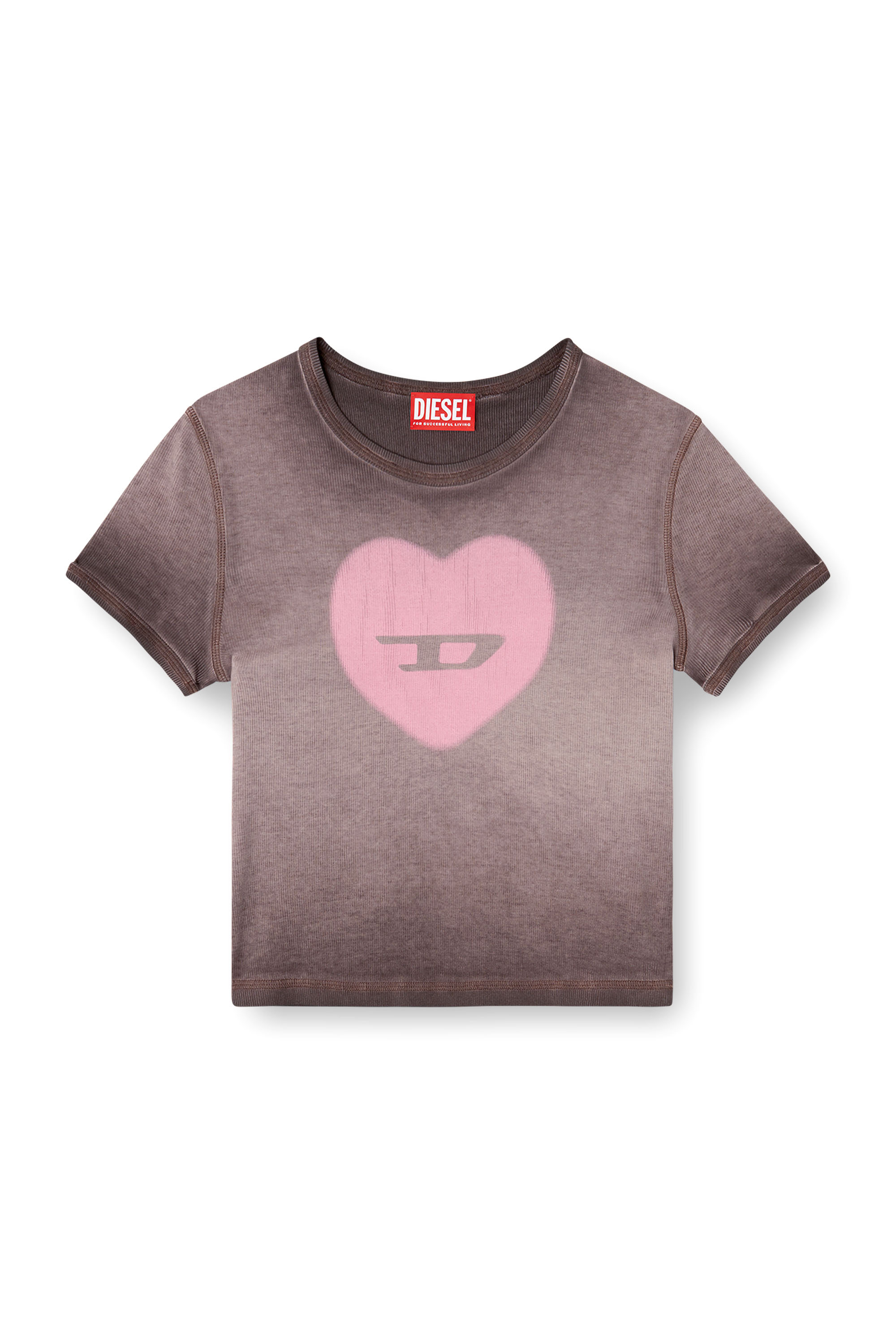 Diesel - T-ELE, Woman's Ribbed T-shirt with watercolour heart D in Violet - 4
