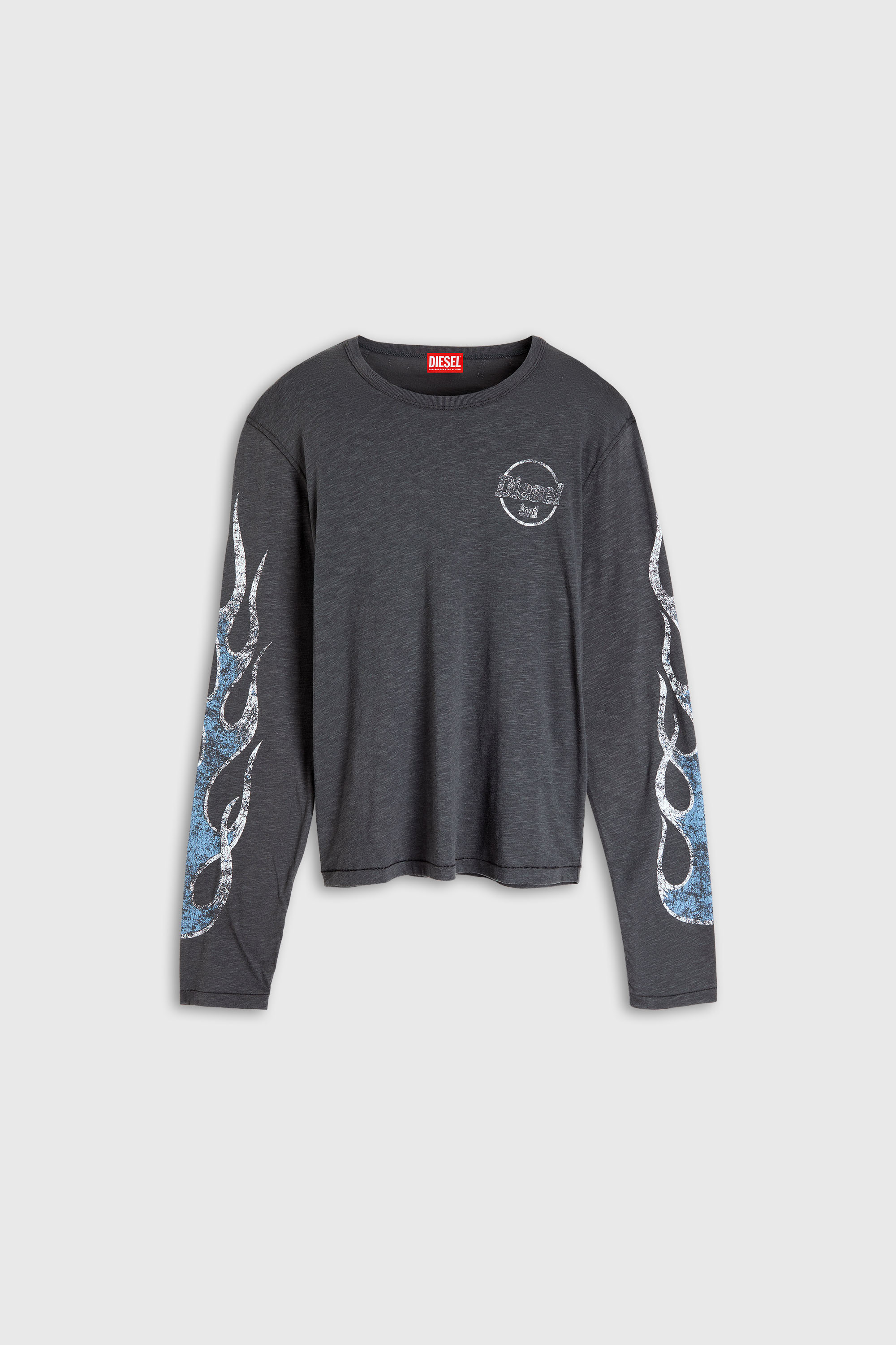 Diesel - T-NOTS-LS, Man's Long-sleeve T-shirt in slub jersey with crack print in Dark grey - 1