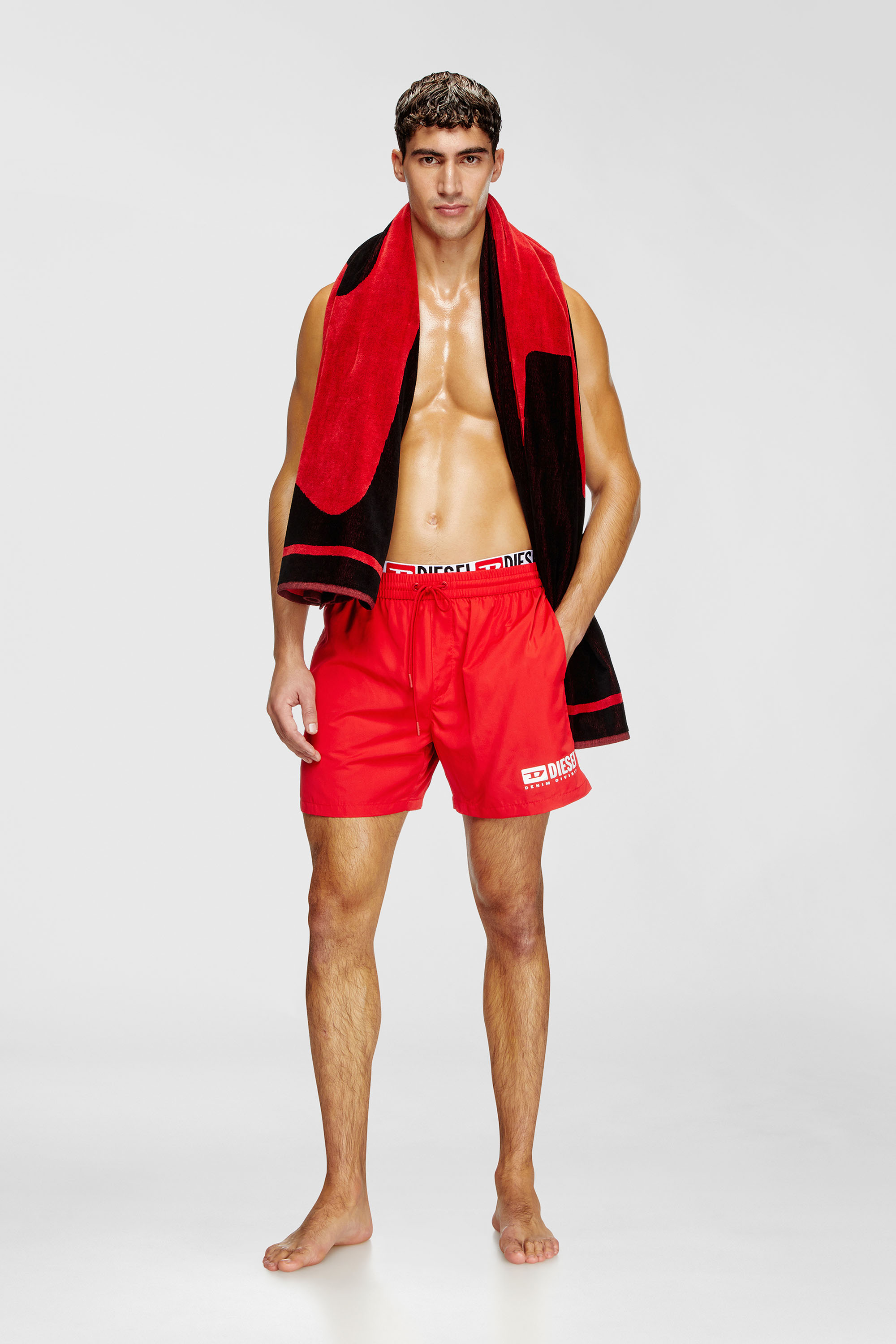 Diesel - VISPER-41-D-CORE, Man's Mid-length swim shorts with logo print in Red - 2