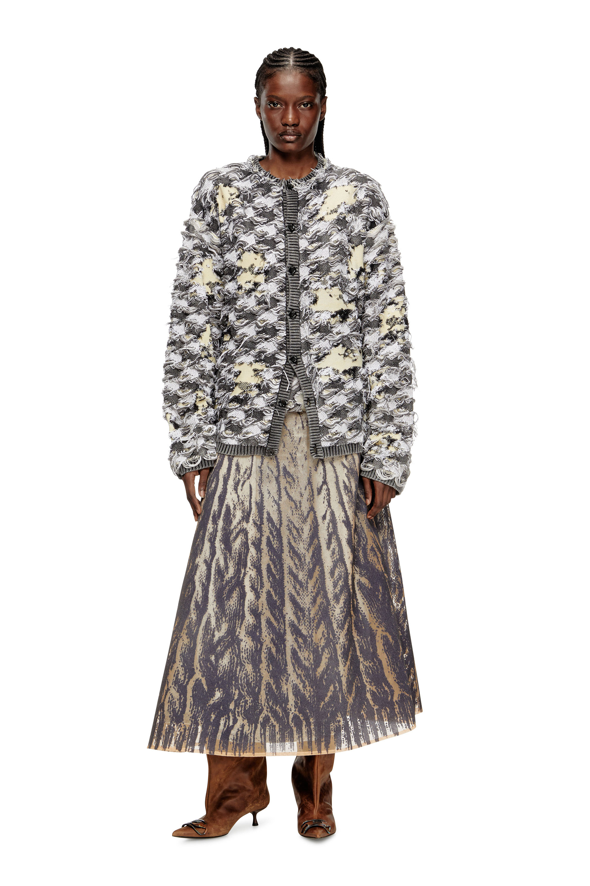 Diesel - O-RIUNDA, Woman's Skirt in rigid printed tulle in Grey - 2