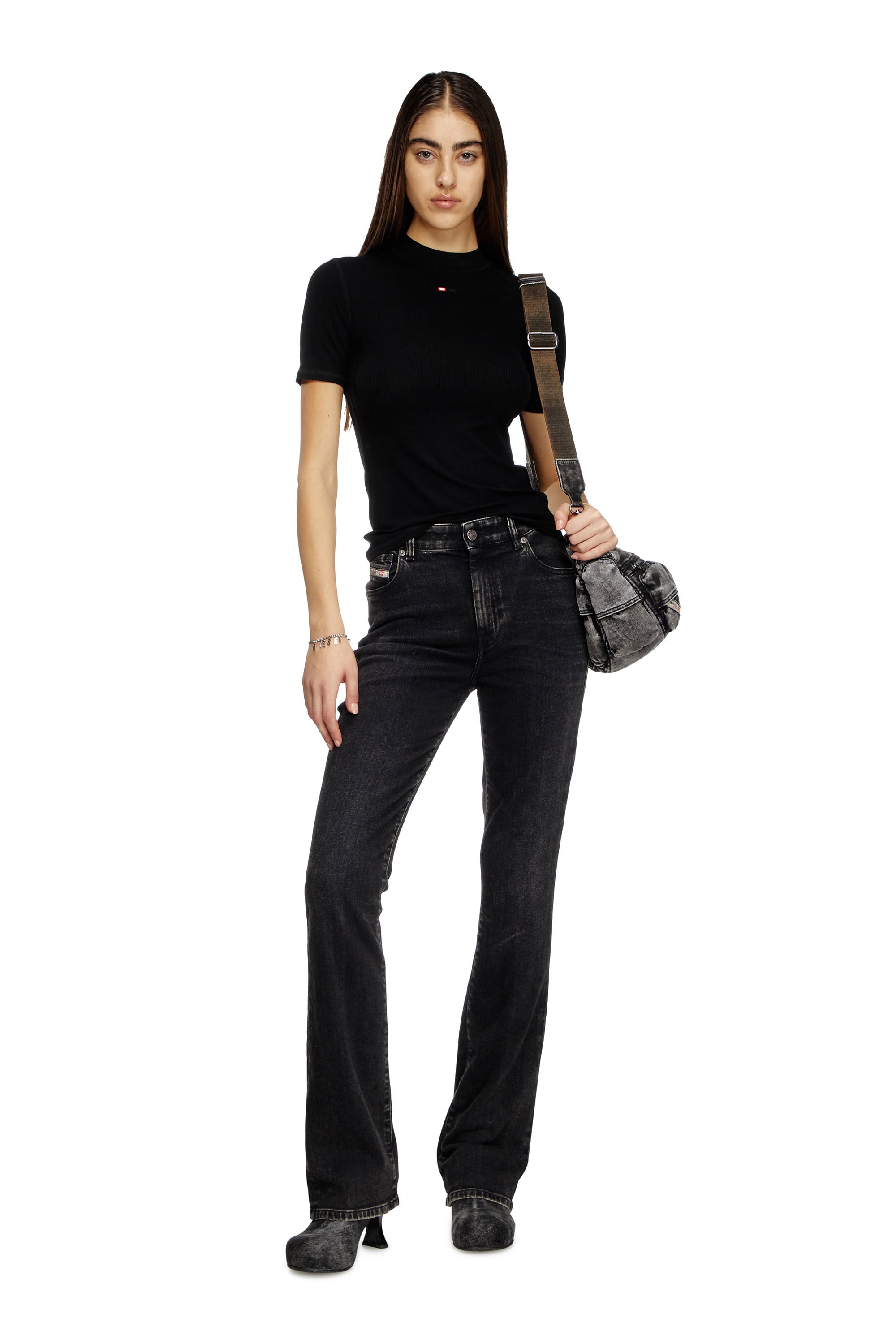 Diesel - T-MOKKY-MICRODIV, Woman's Ribbed T-shirt with mock neck in Black - 1