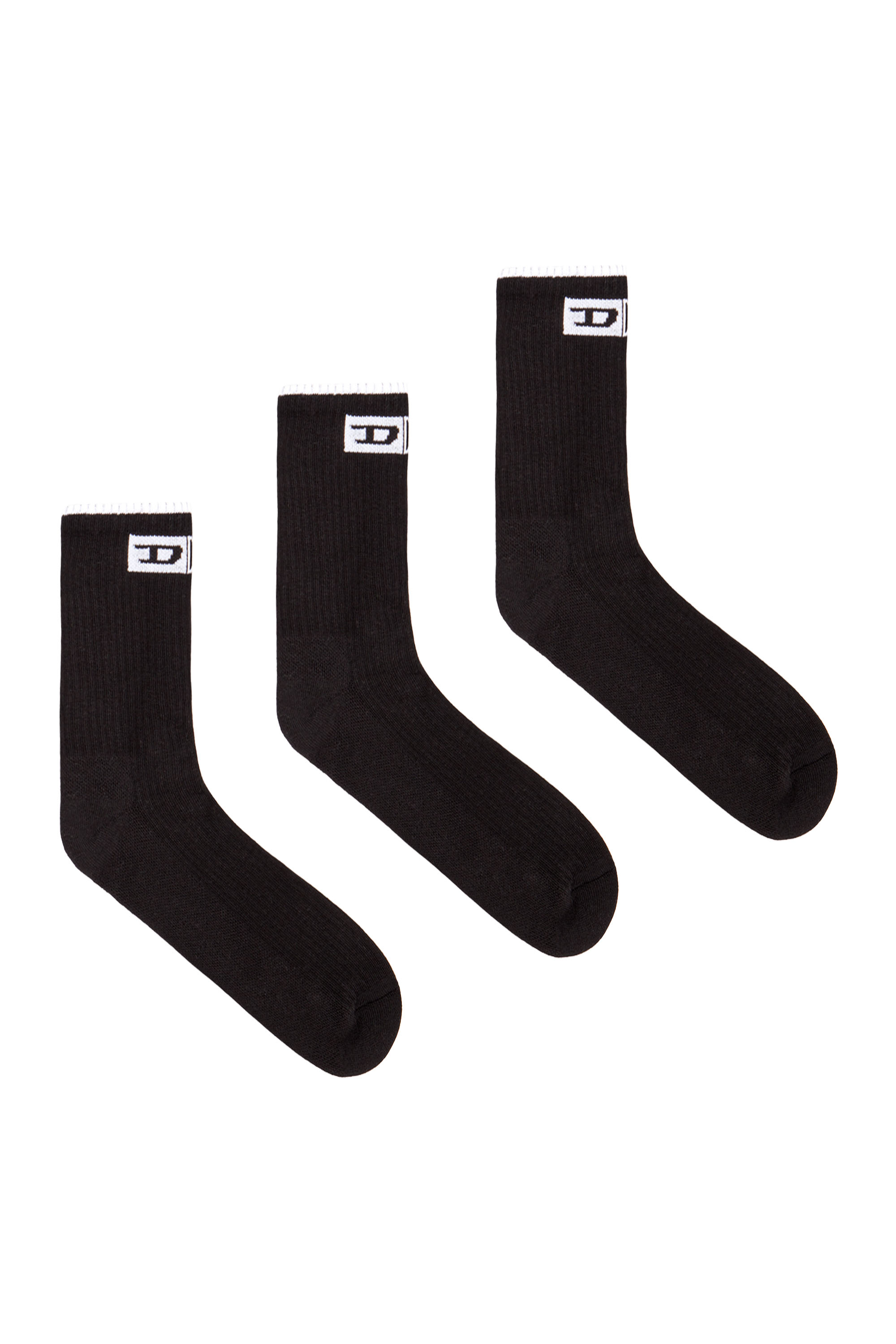Diesel - SKM-D-DIVISION-MID-CUT-CUSHIONED-SOCKS, Man's 3-pack ribbed socks with front logo in Black - 1