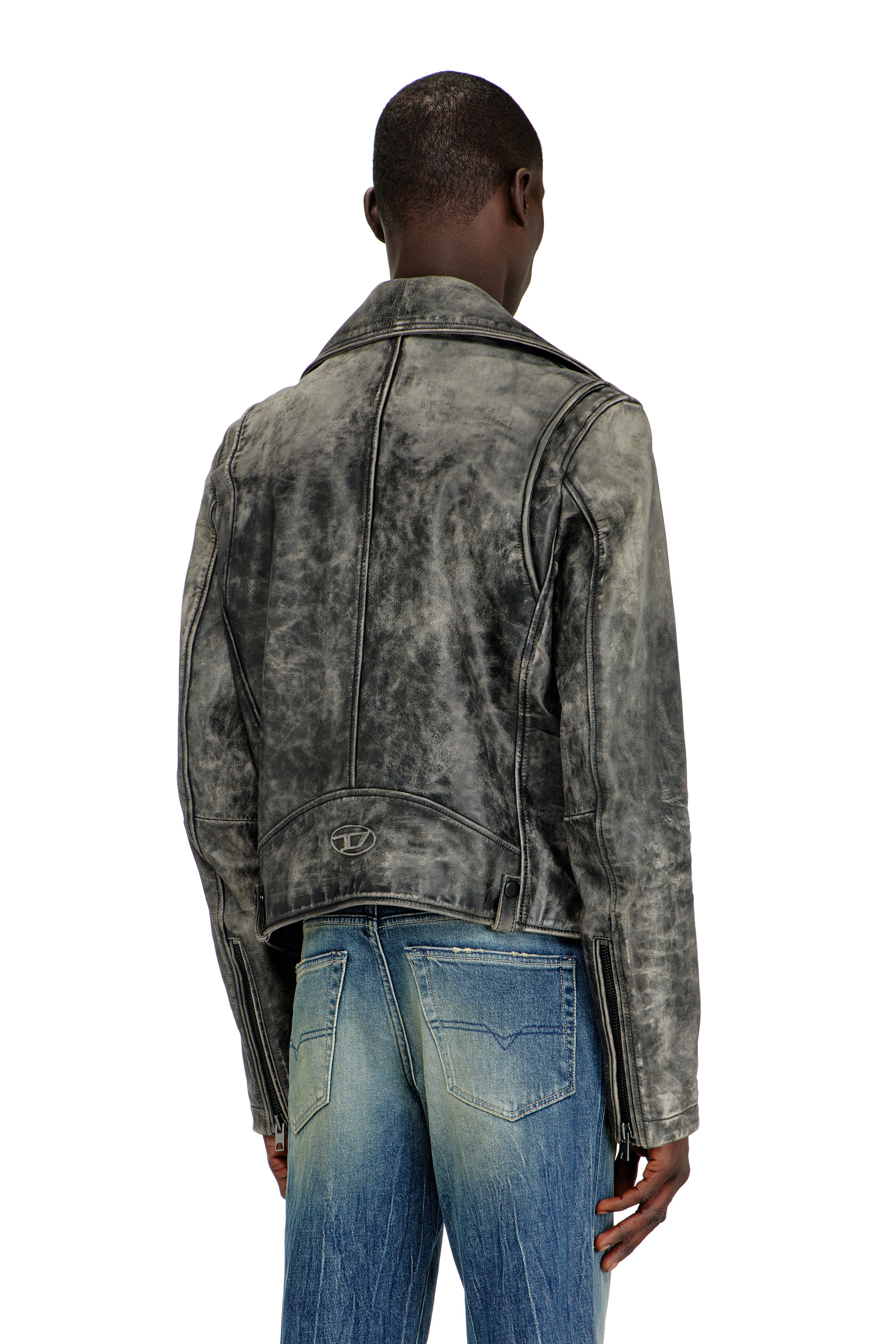 Diesel - L-EON-CJCM, Man's Biker jacket in treated leather in Dark grey - 4