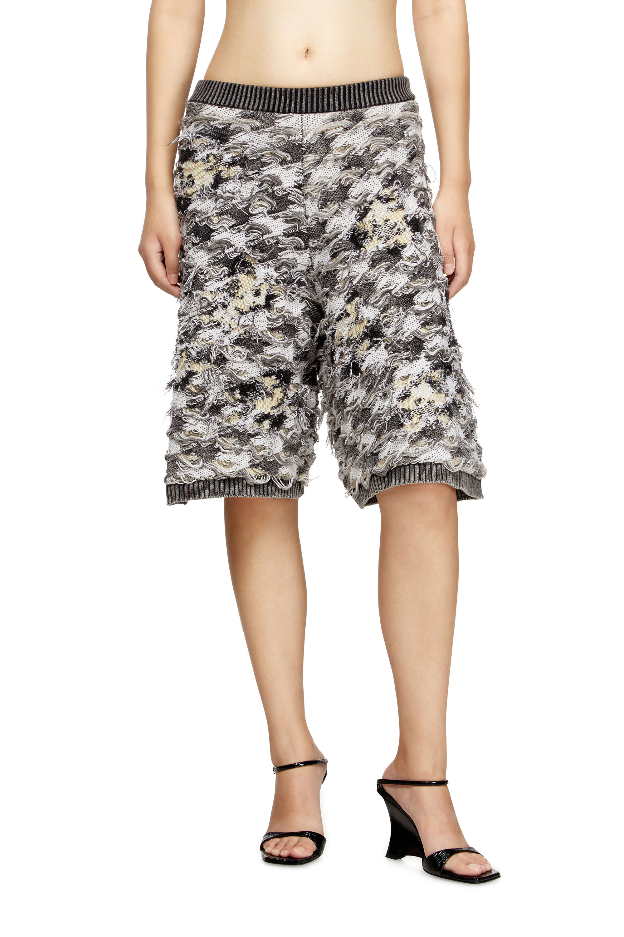Diesel - M-VANJA, Woman's Destroyed houndstooth-jacquard shorts in Black/White - 1