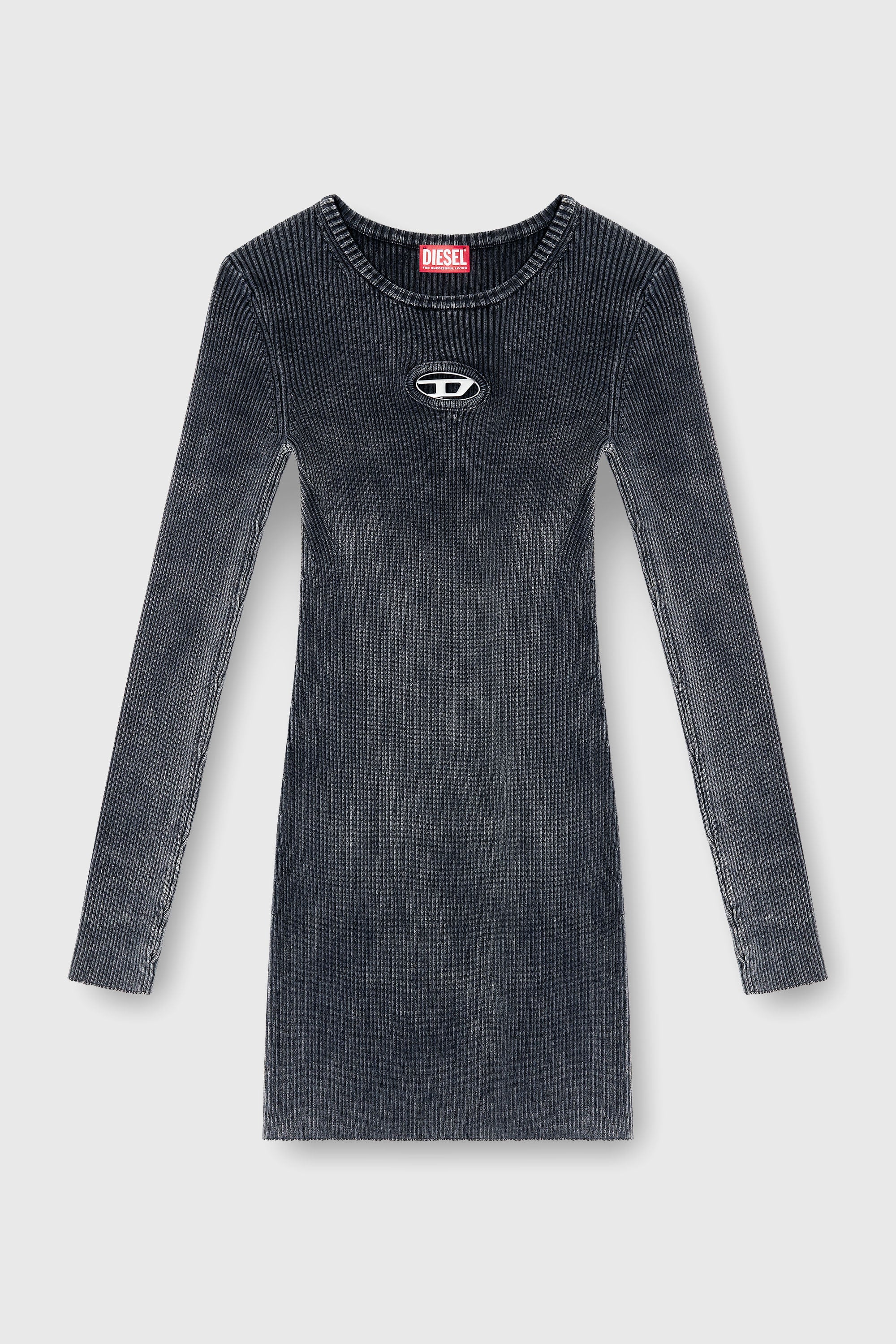 Diesel - M-ANCHORAGE-LS, Woman's Short dress in faded ribbed knit in Dark grey - 1