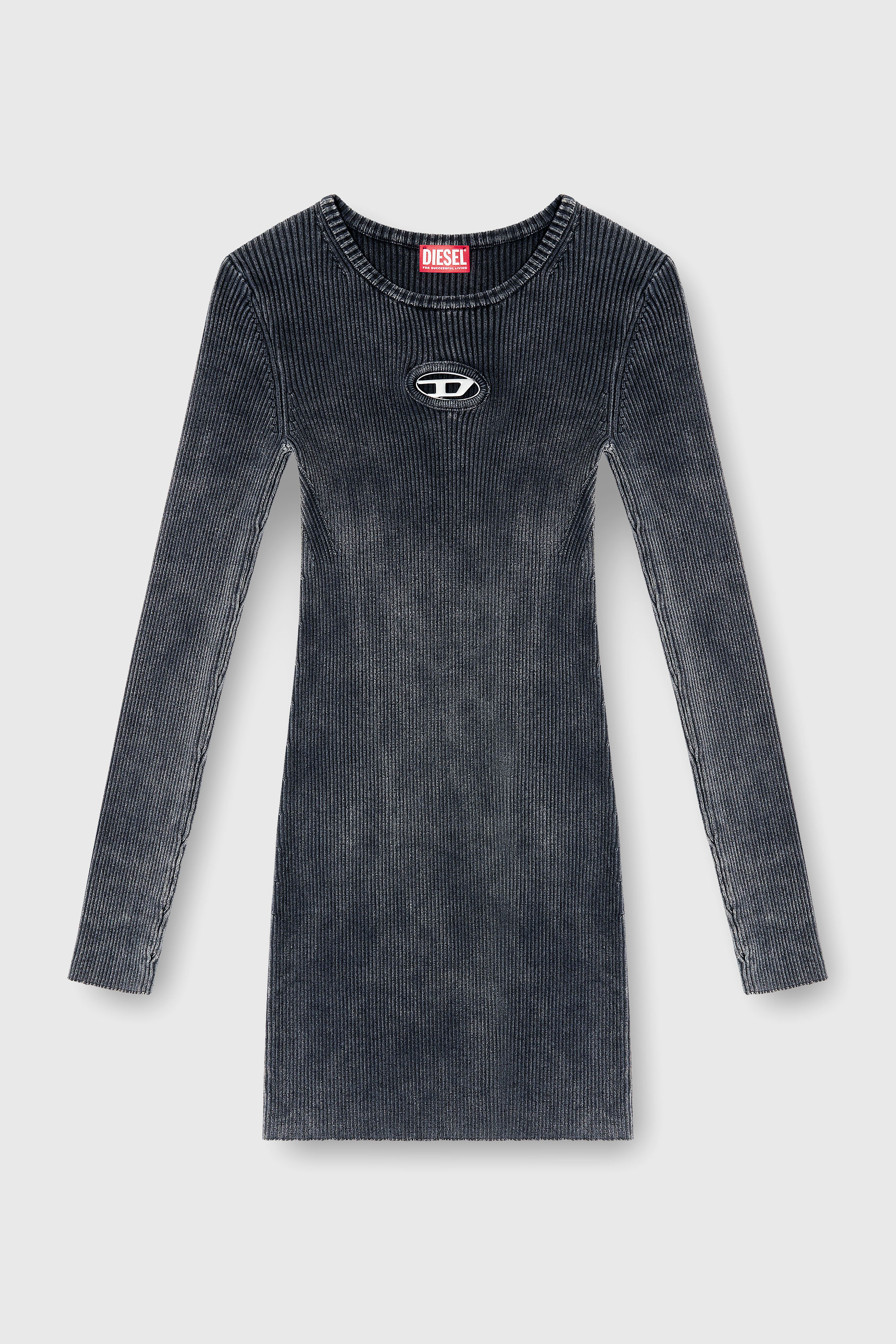 Diesel - M-ANCHORAGE-LS, Woman's Short dress in faded ribbed knit in Dark grey - 2