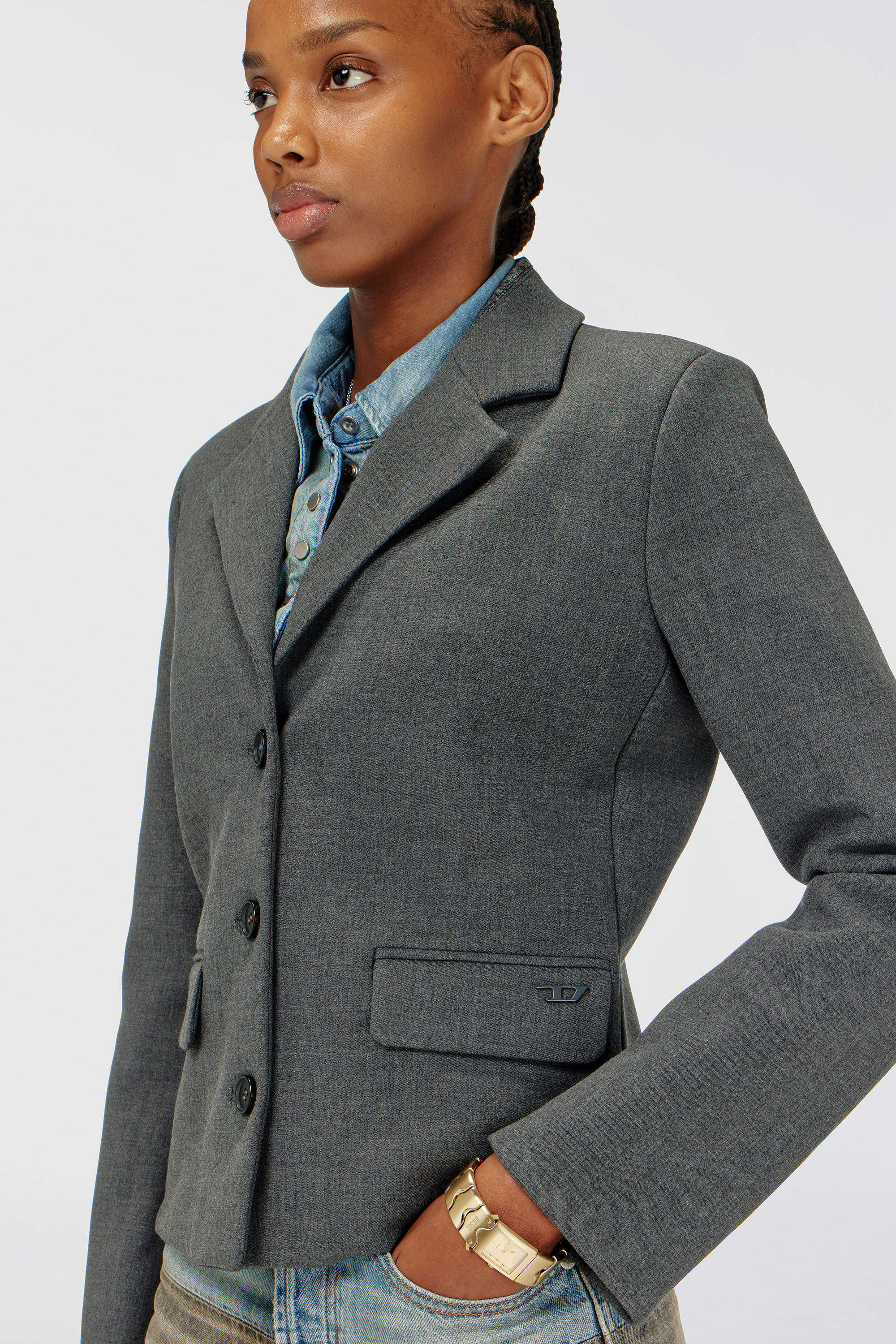 Diesel - G-LINTY, Woman's Cropped blazer with denim-trimmed collar in Grey - 5