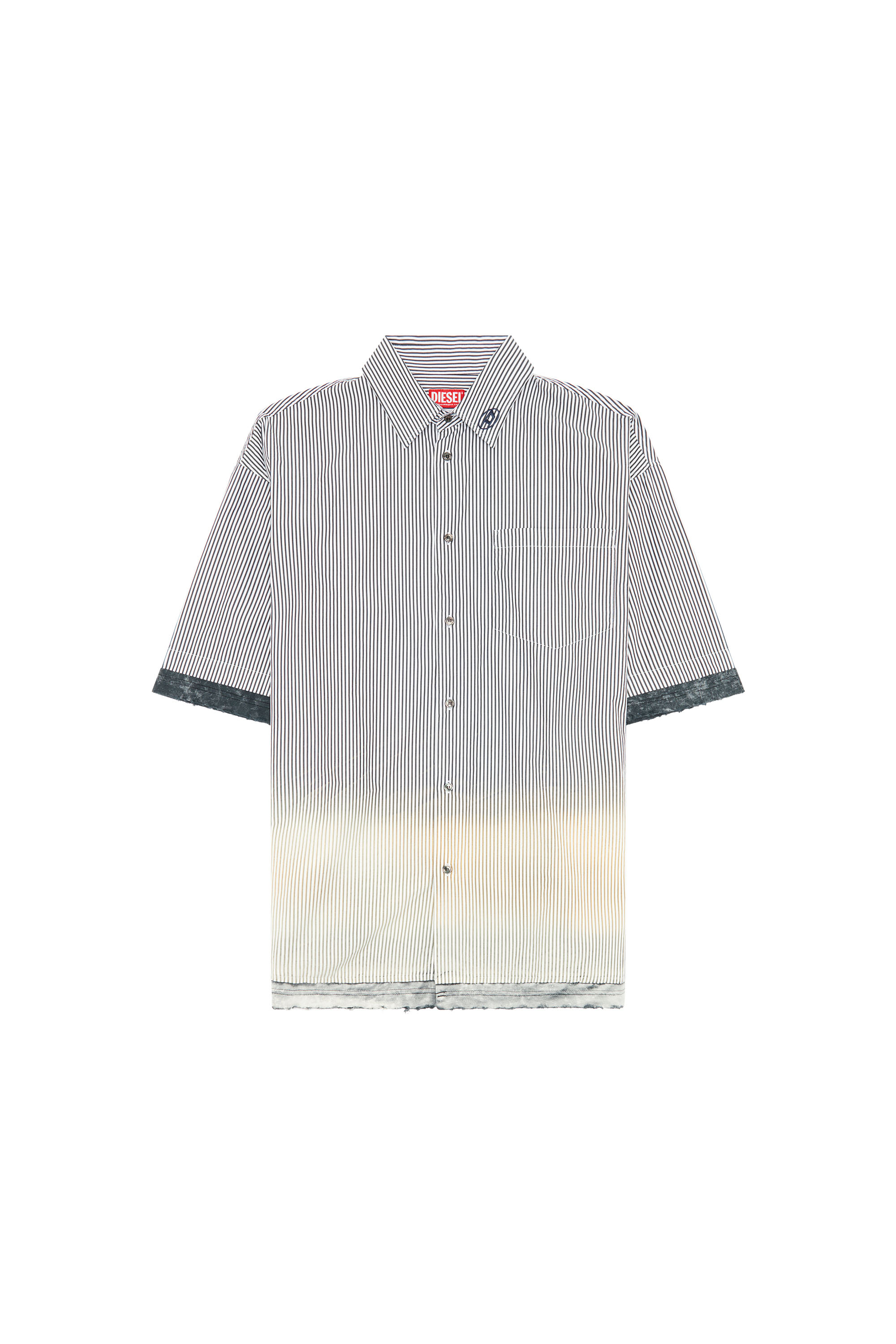 Diesel - S-TRAX, Man's Distressed striped short-sleeve shirt in Black/White - 2