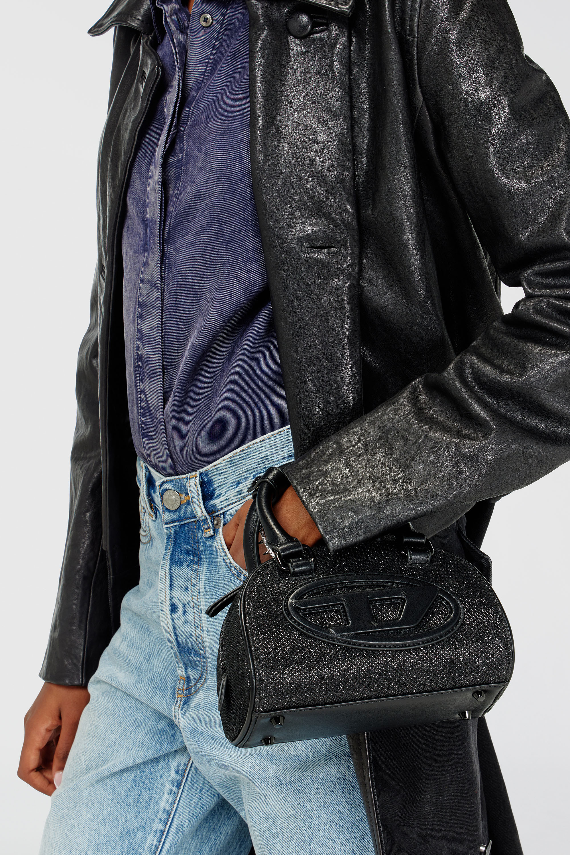 Diesel - 1DR DOME CROSSBODY, Woman's 1DR Dome- Small bowling bag in Lurex fabric in Black - 1