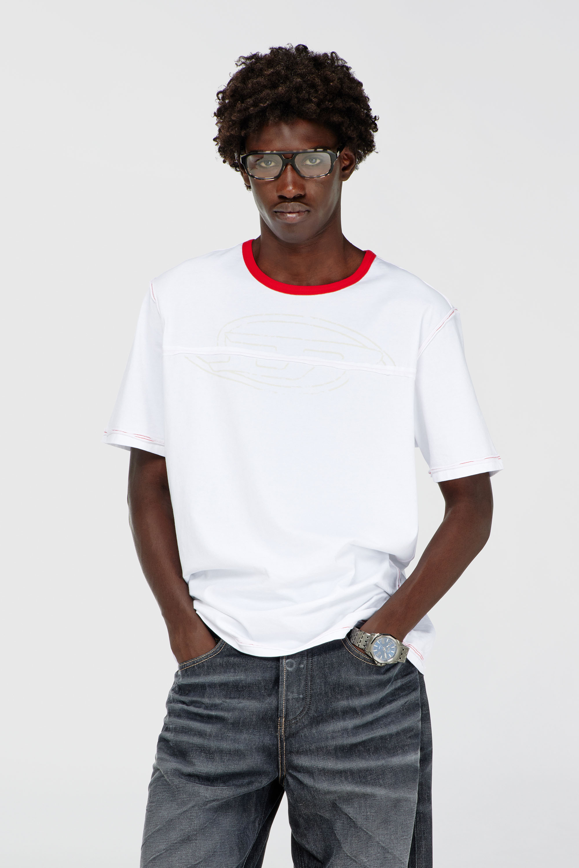 Diesel - T-ADJUST-CUT-OD, Man's T-shirt with sectioned Oval D in White - 1