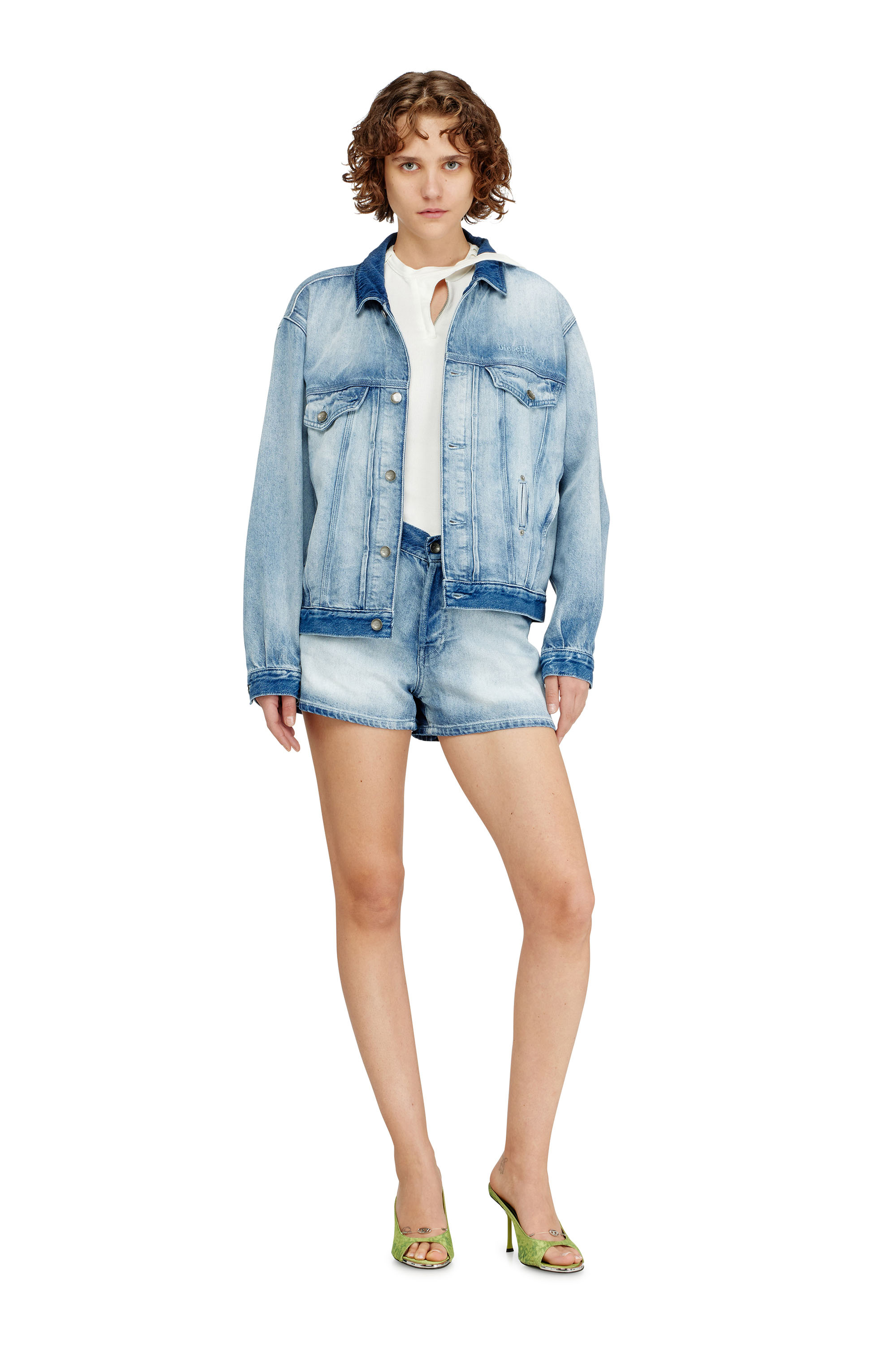 Diesel - D-DENVER-FSI1, Unisex's Trucker jacket in medium-light skeleton denim in Light Blue - 2
