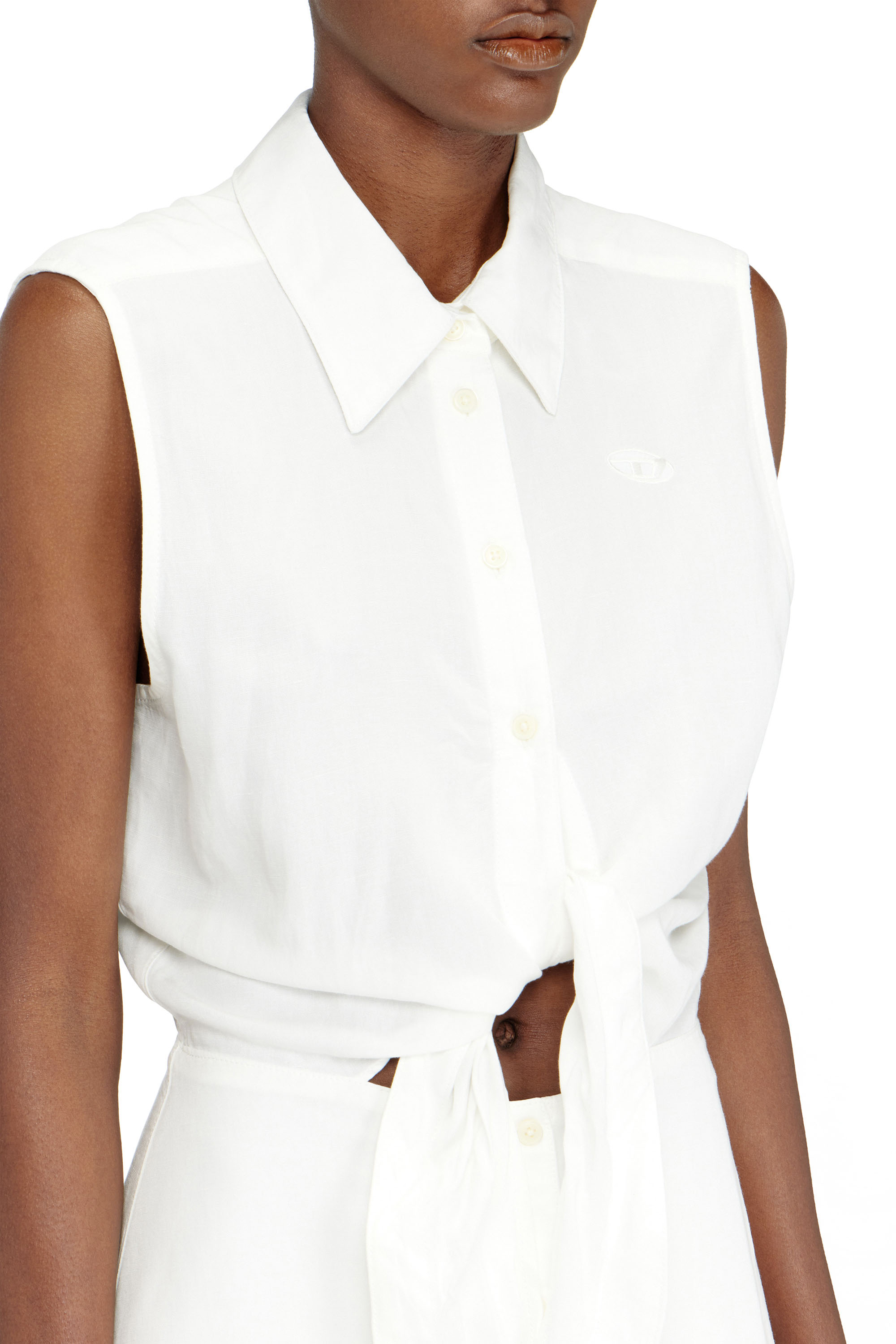 Diesel - D-ELTA-SL, Woman's Linen-blend midi dress with knot detail in White - 5