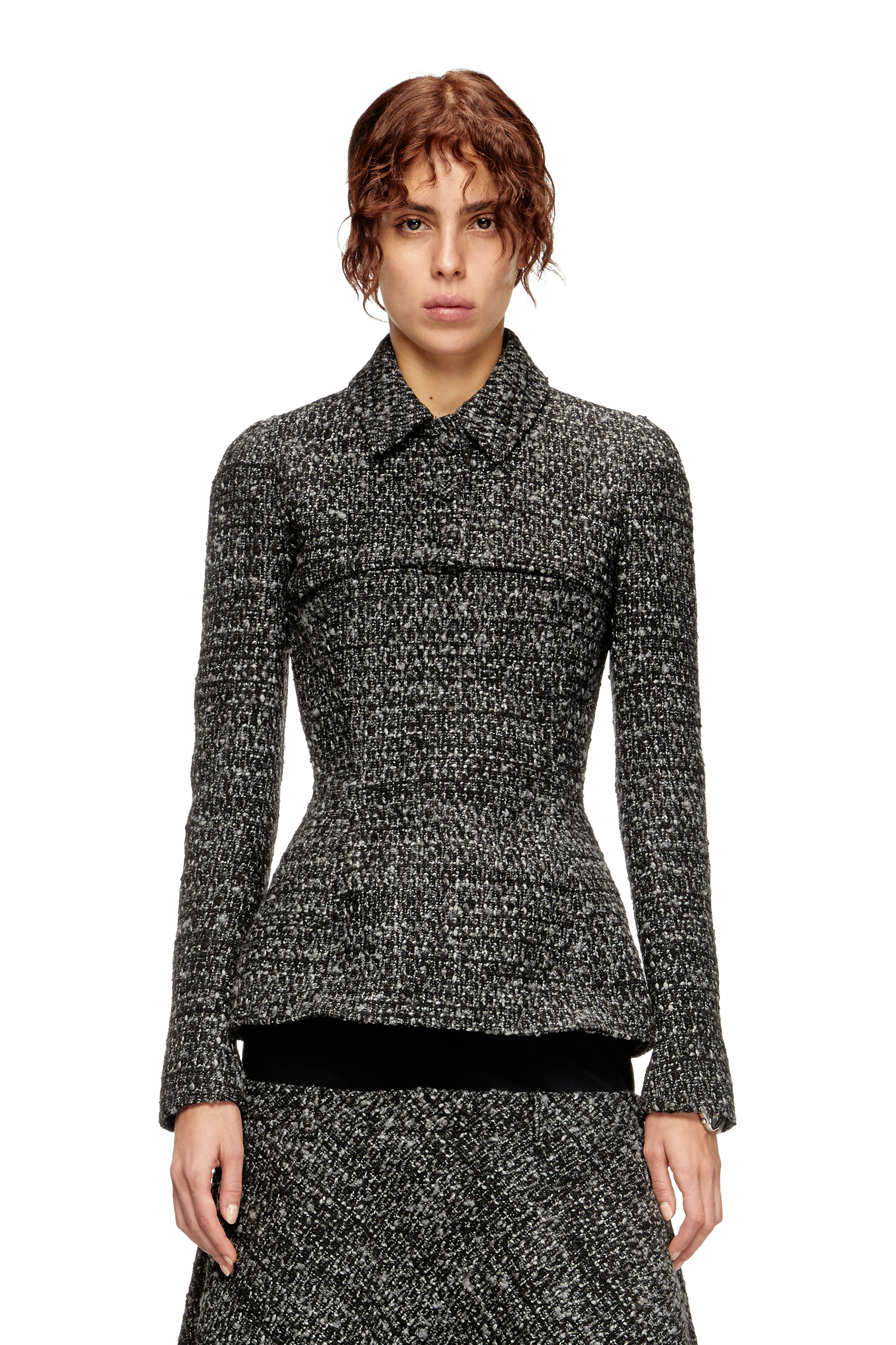 Diesel - G-ANNE, Woman's Bouclé jacket with ultra-crop hem in Black - 1