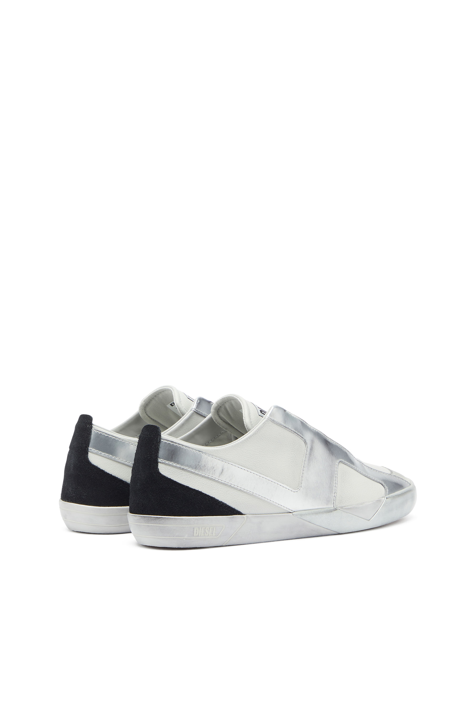 Diesel - S-SLANTE-D LOW, Man's S-Slante-D - Distressed sneakers in leather and suede in White/Silver - 3