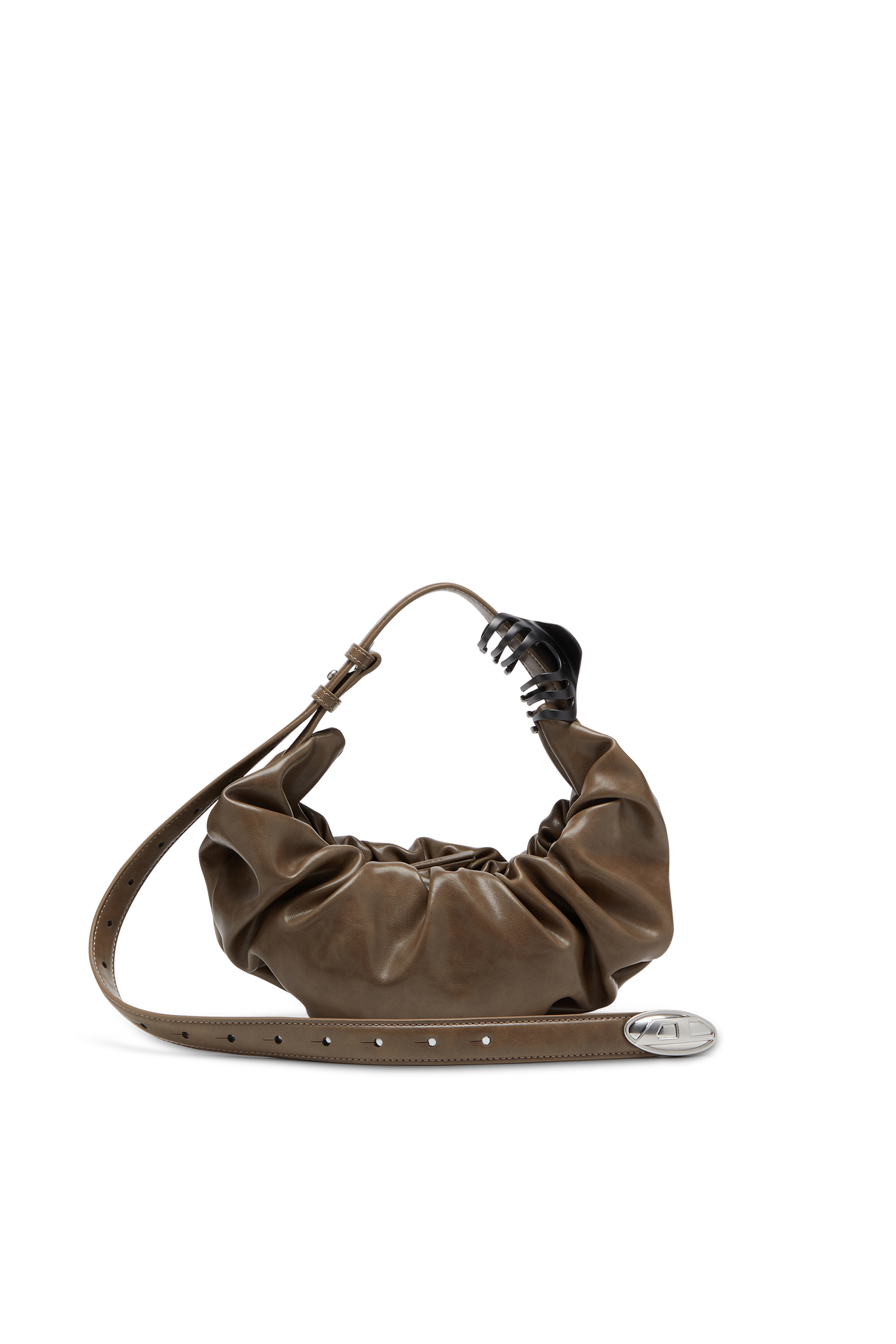 Diesel - GRAB-D HOBO S, Woman's Grab-D S-Small scrunched hobo bag in shiny PU in Brown - 1
