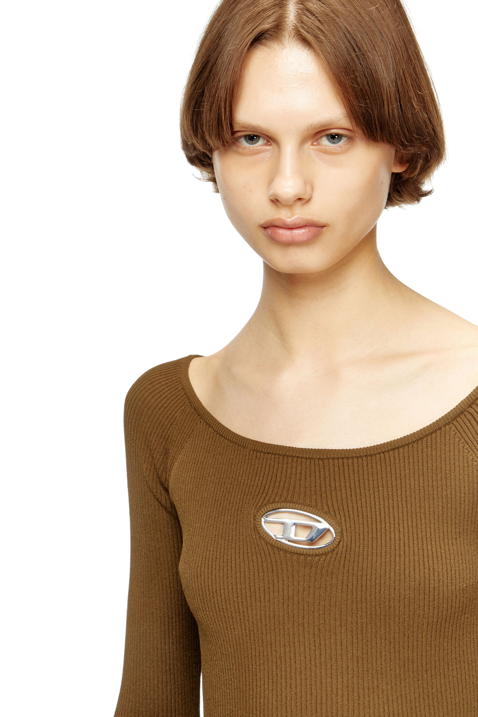 Diesel - M-VERA, Woman's Off-the-shoulder dress in ribbed knit in Brown - 5