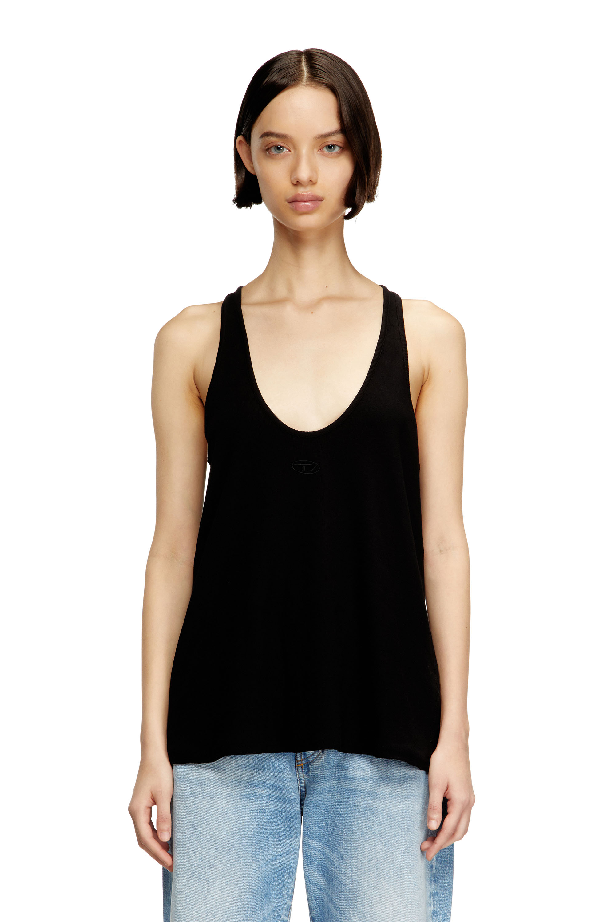 Diesel - T-IPSYA-LKDS, Woman's Ribbed tank with Oval D in Black - 1