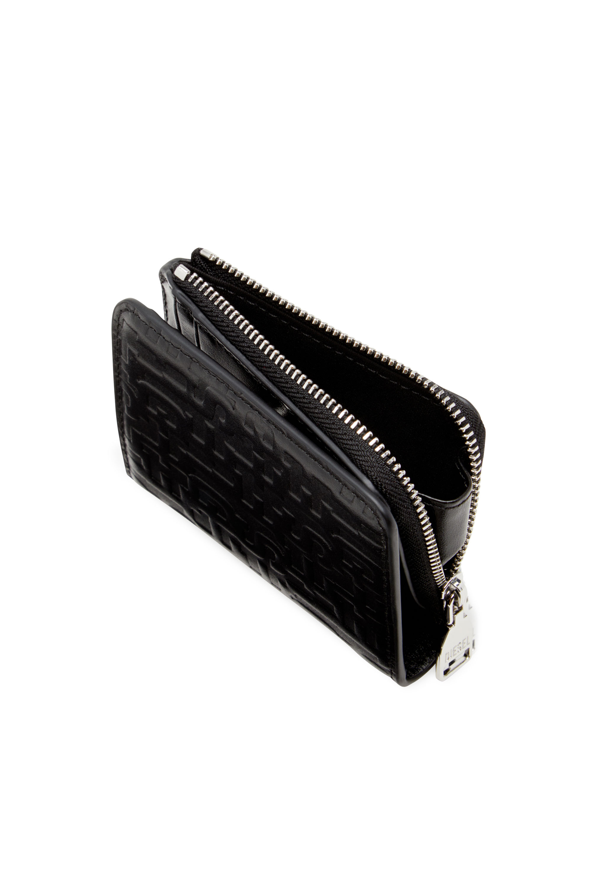 Diesel - PC MONOGRAM CARD HOLDER ZIP L, Man's Embossed leather card holder in Black - 4