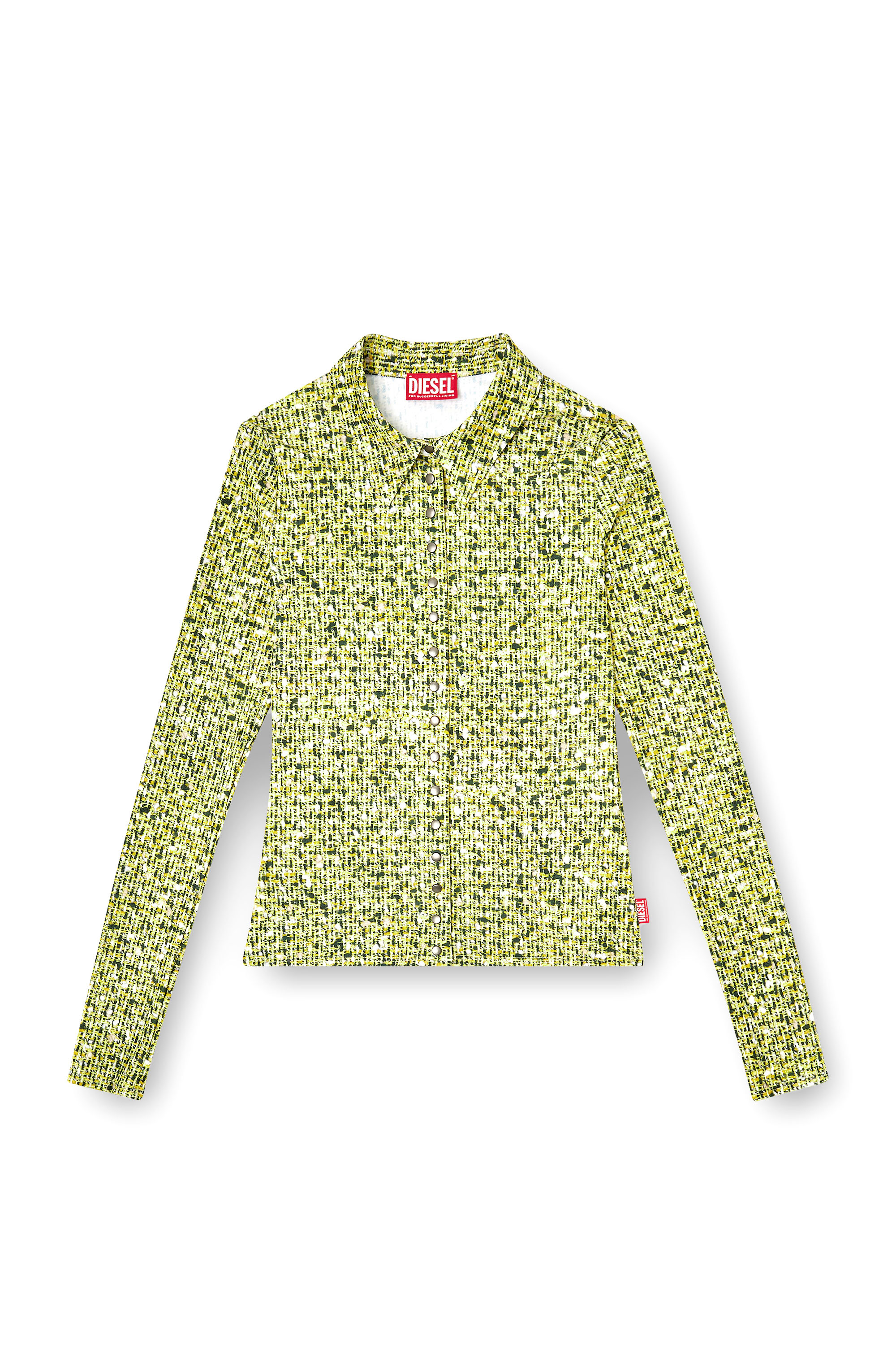 Diesel - C-ELAZ-BC, Woman's Stretch fabric shirt with bouclé print in Yellow - 3