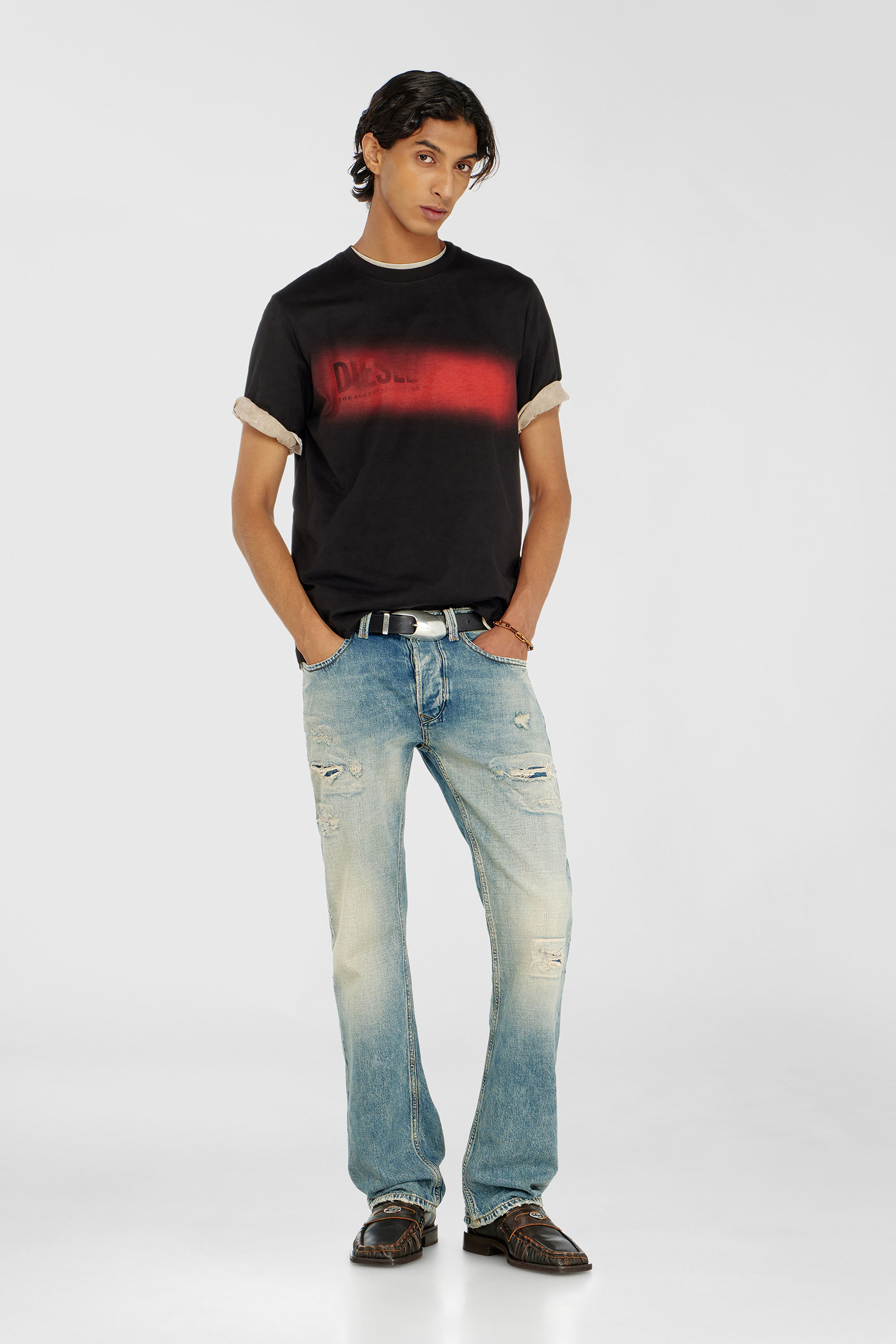 Diesel - T-ADJUST-AA5, Man's Cotton T-shirt with spray logo print in Black - 1