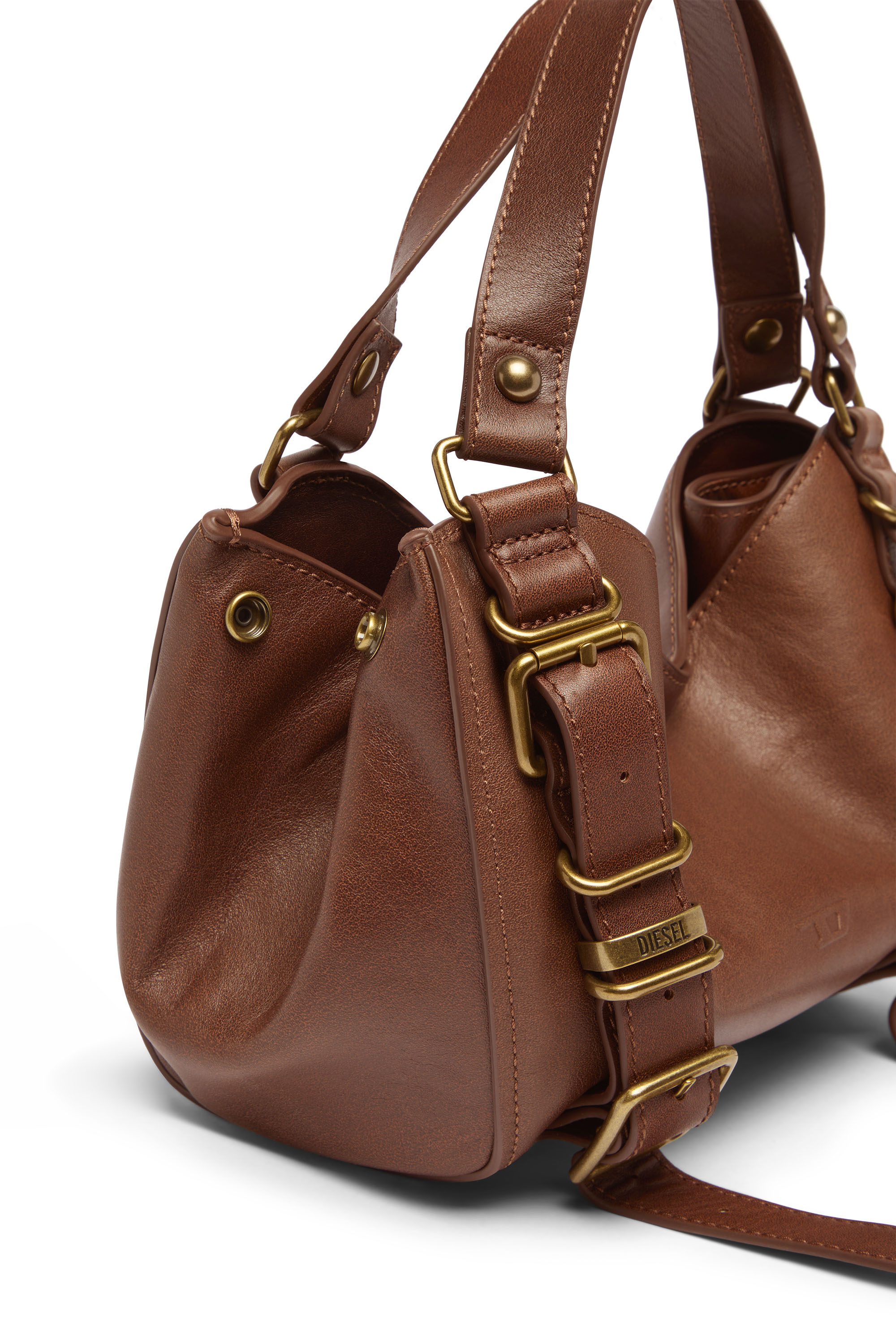 Diesel - D-ONE TOPHANDLE S, Woman's D-One-Small top-handle bag in treated leather in Brown - 5