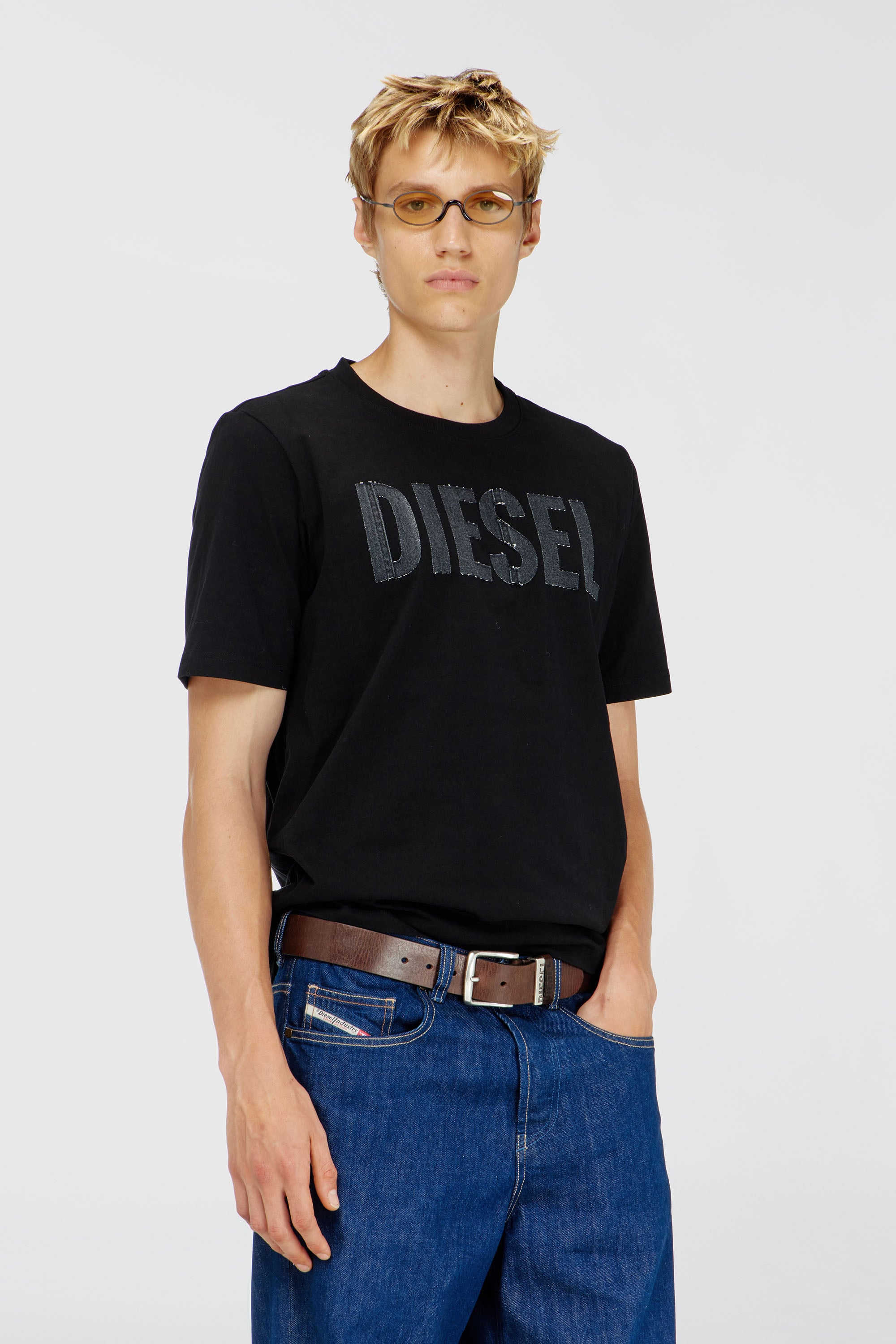 Diesel - T-JUST-APP-T92, Man's Cotton T-shirt with tonal Diesel logo print in Black - 1