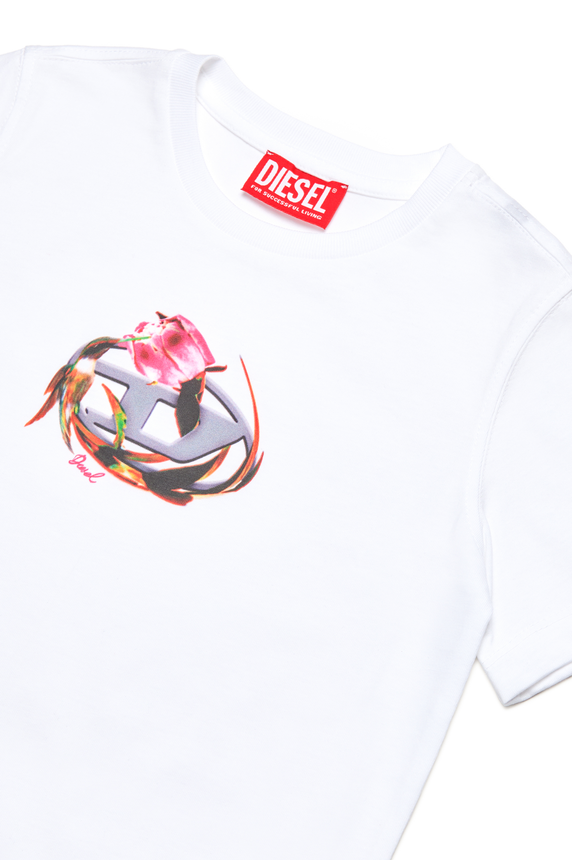 Diesel - TREGL5, Woman's T-shirt with flower Oval D logo in White - 3