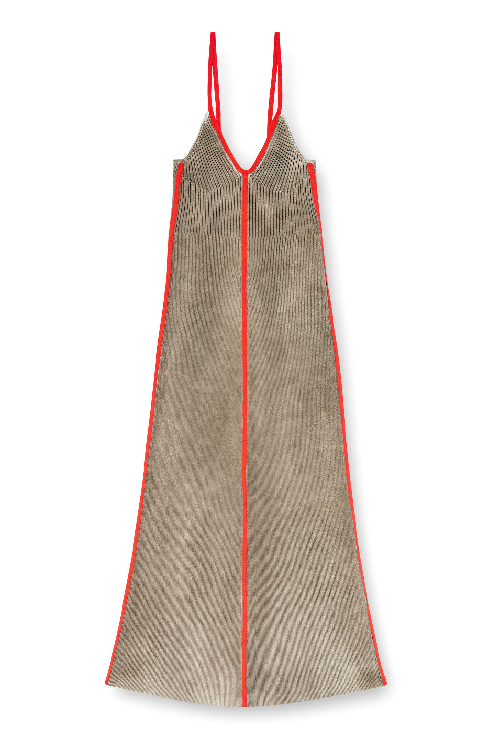 Diesel - M-SARMELA, Woman's Rib-knit midi cami dress with contrast bands in Red/Brown - 3