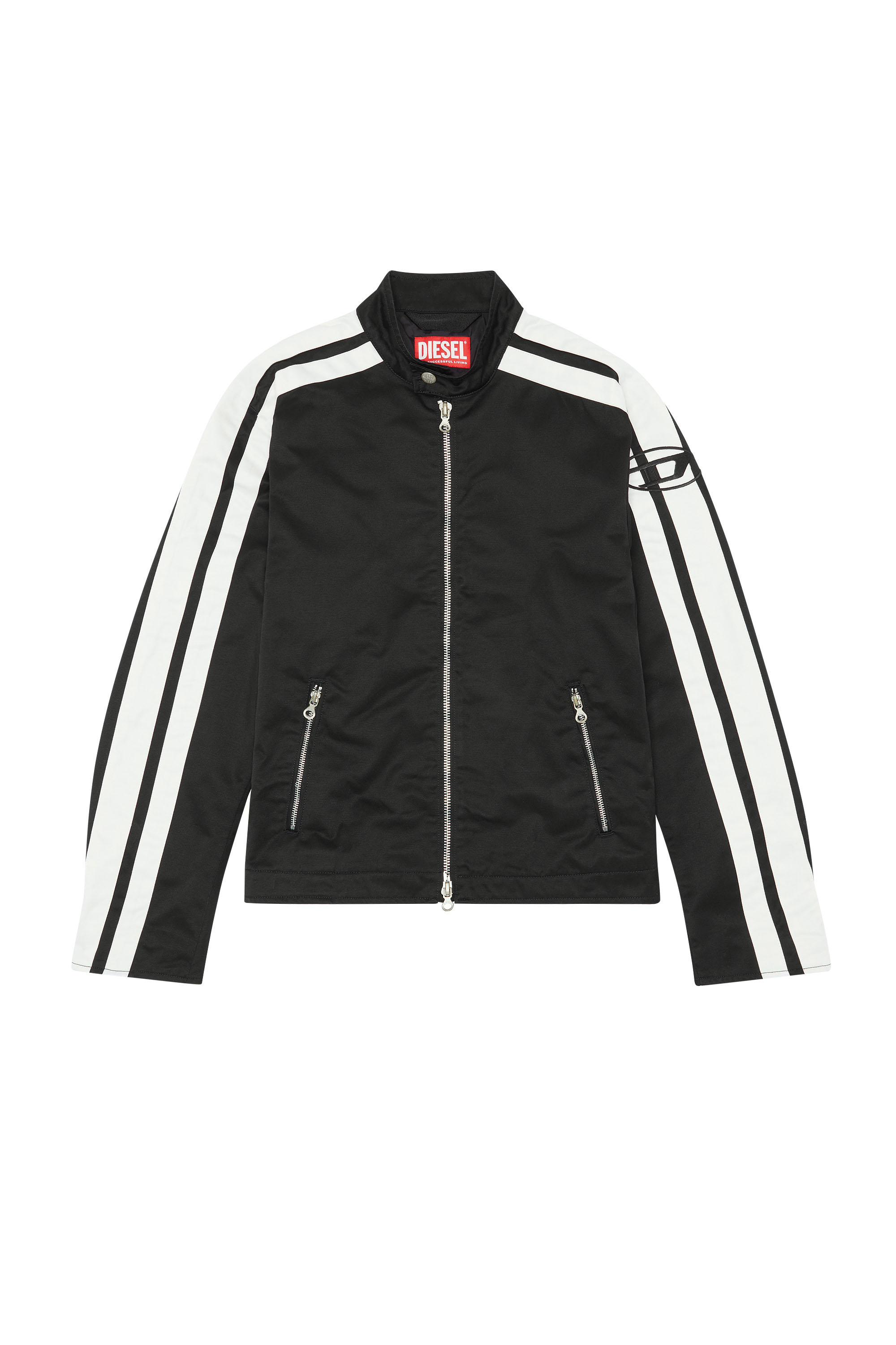 Diesel - J-BECK, Man's Biker jacket in padded cotton with bands in Black/White - 3