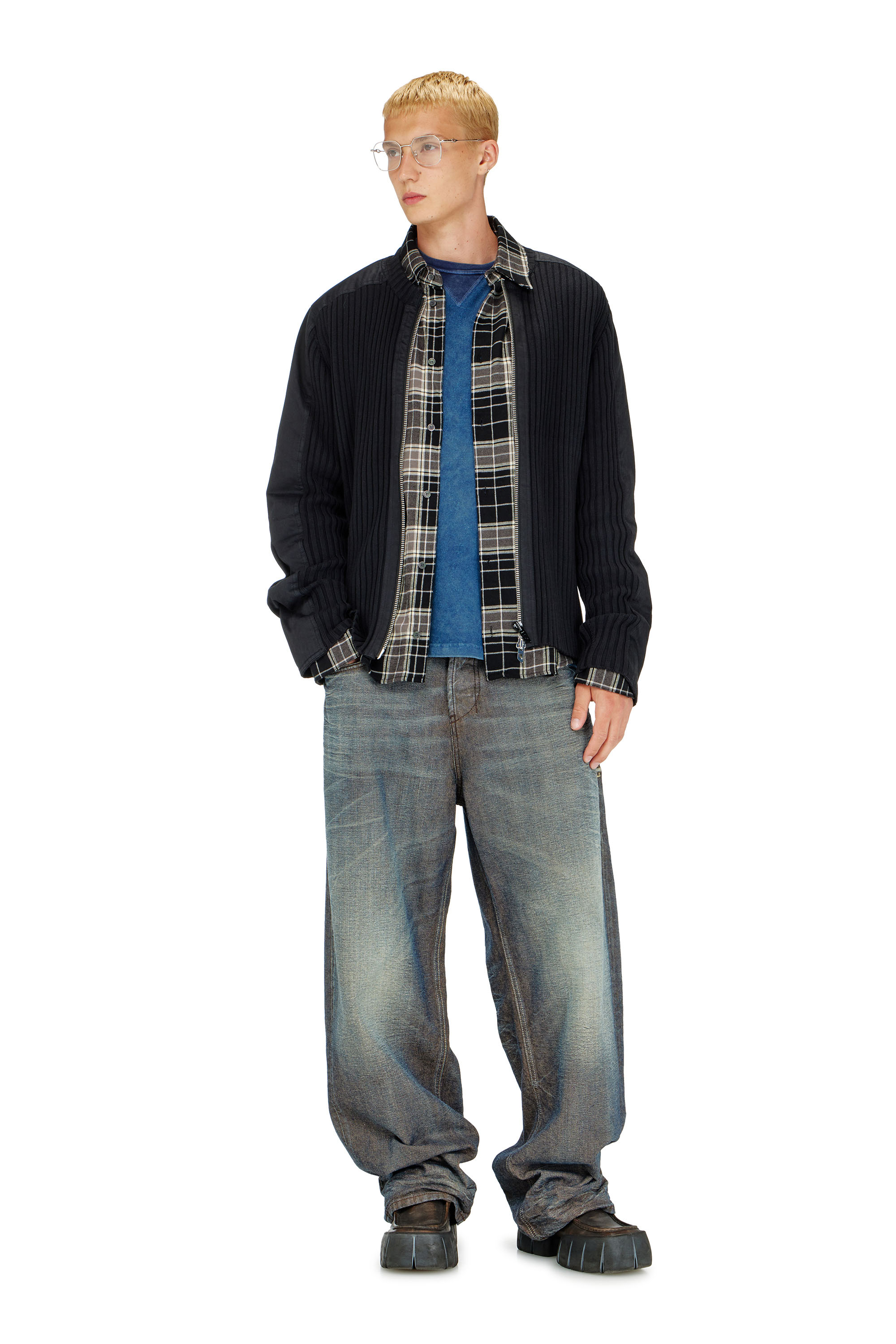 Diesel - K-MATTY, Man's Zipped cardigan with utilitarian panels in Black - 2