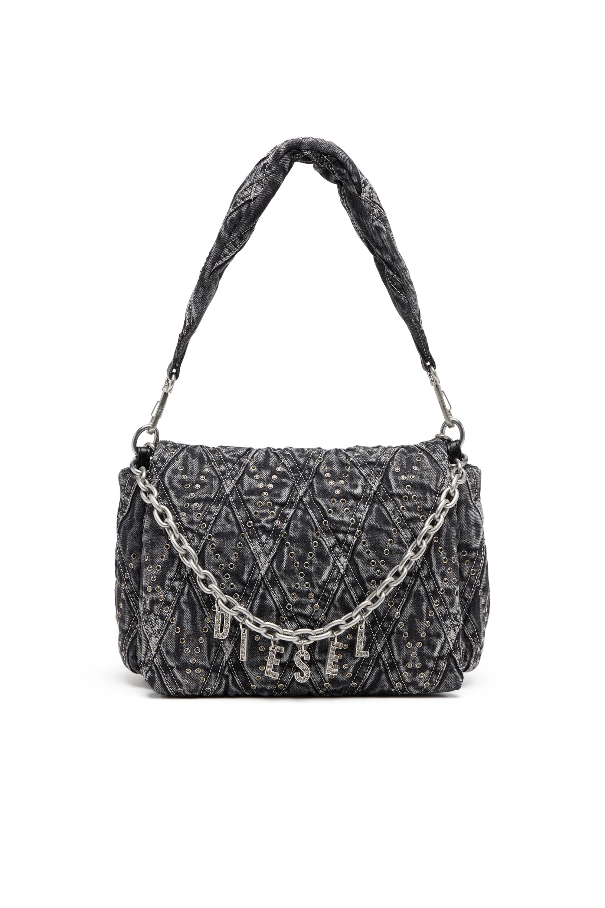 Women's Charm-D Shoulder M Shoulder Bag - Bejewelled denim