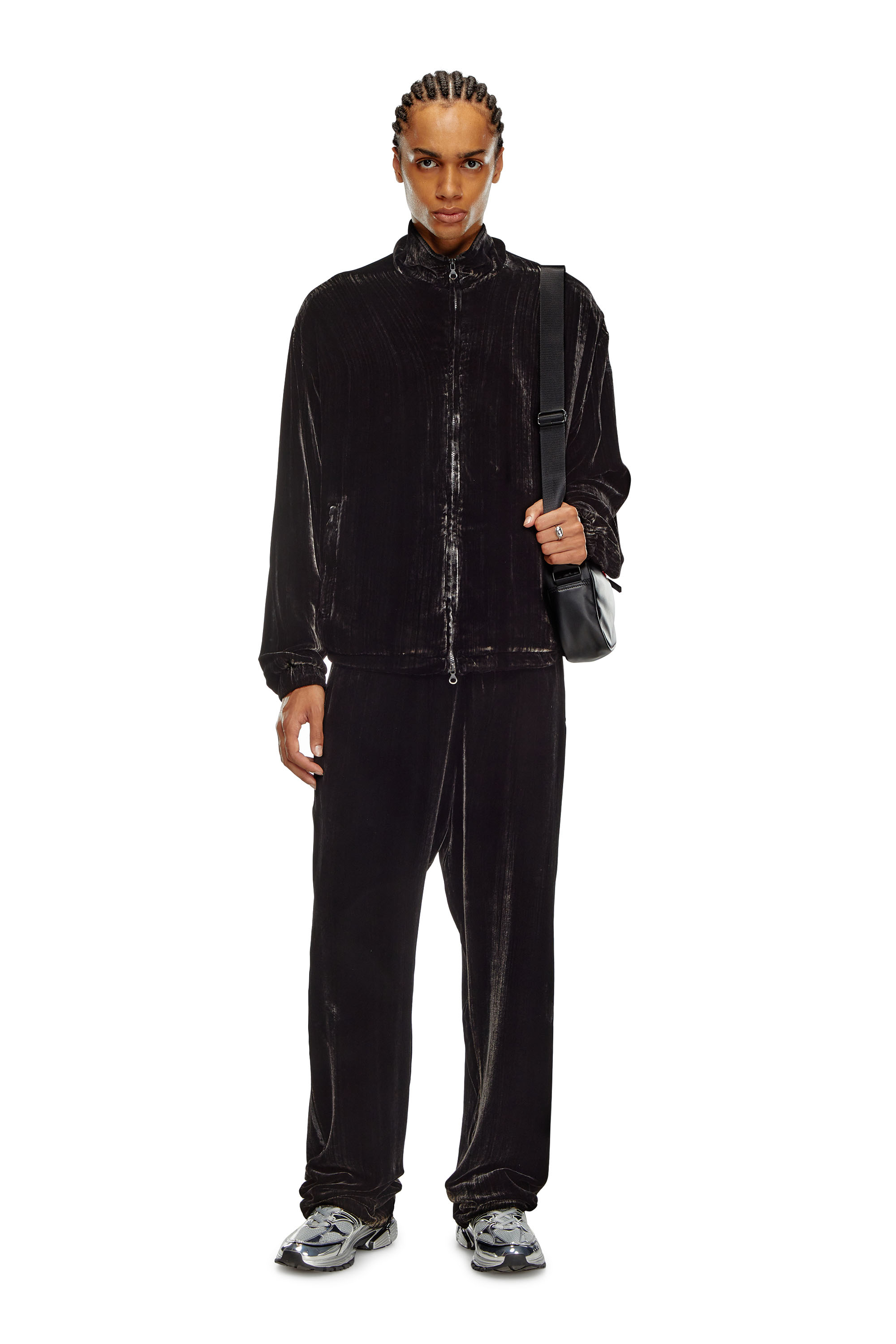 Diesel - J-SALFORD, Man's Treated silk-blend velvet jacket in Black - 1