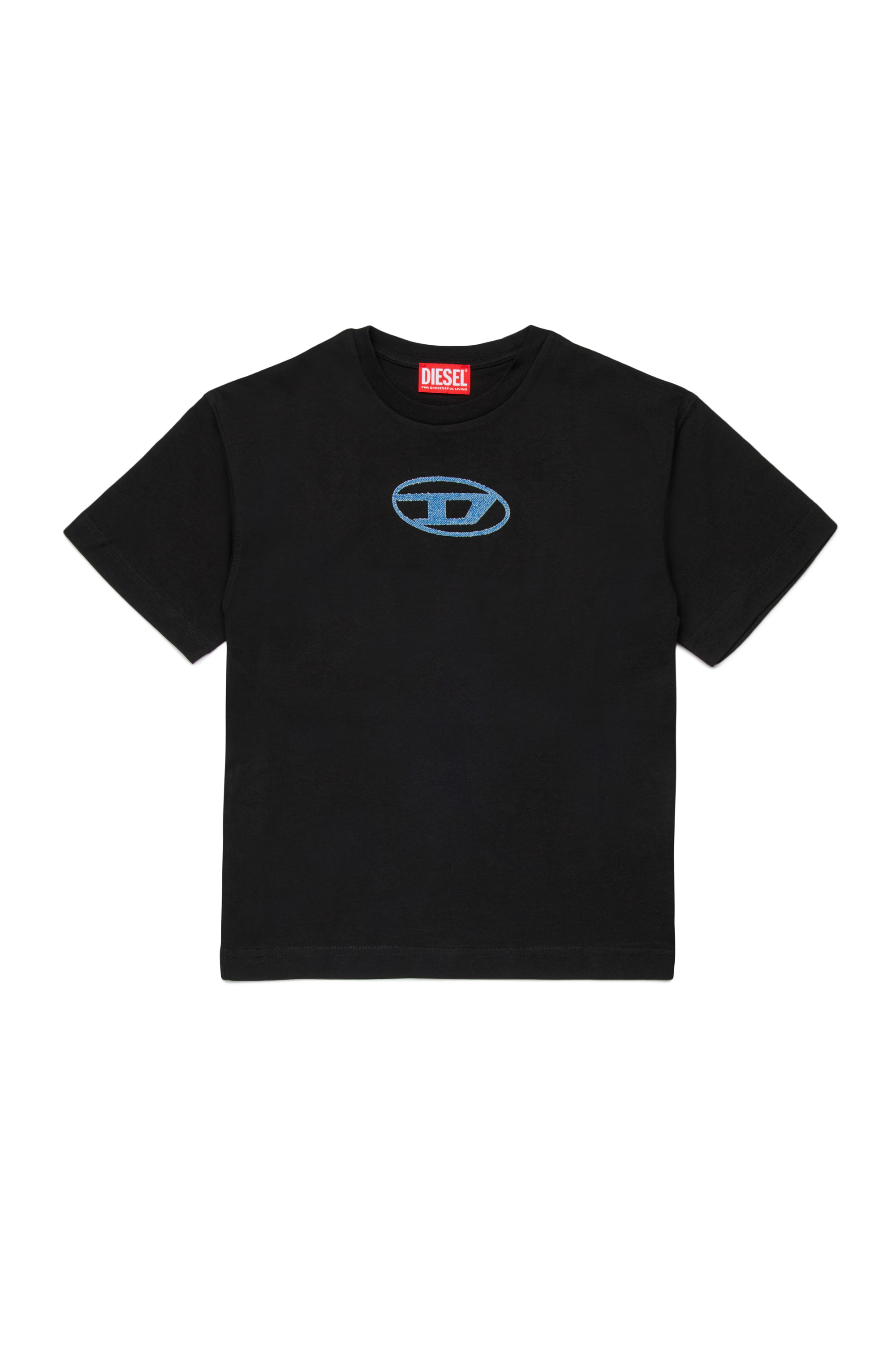 Diesel - TLOGY OVER, Man's Cotton T-shirt with denim Oval D in Black - 1