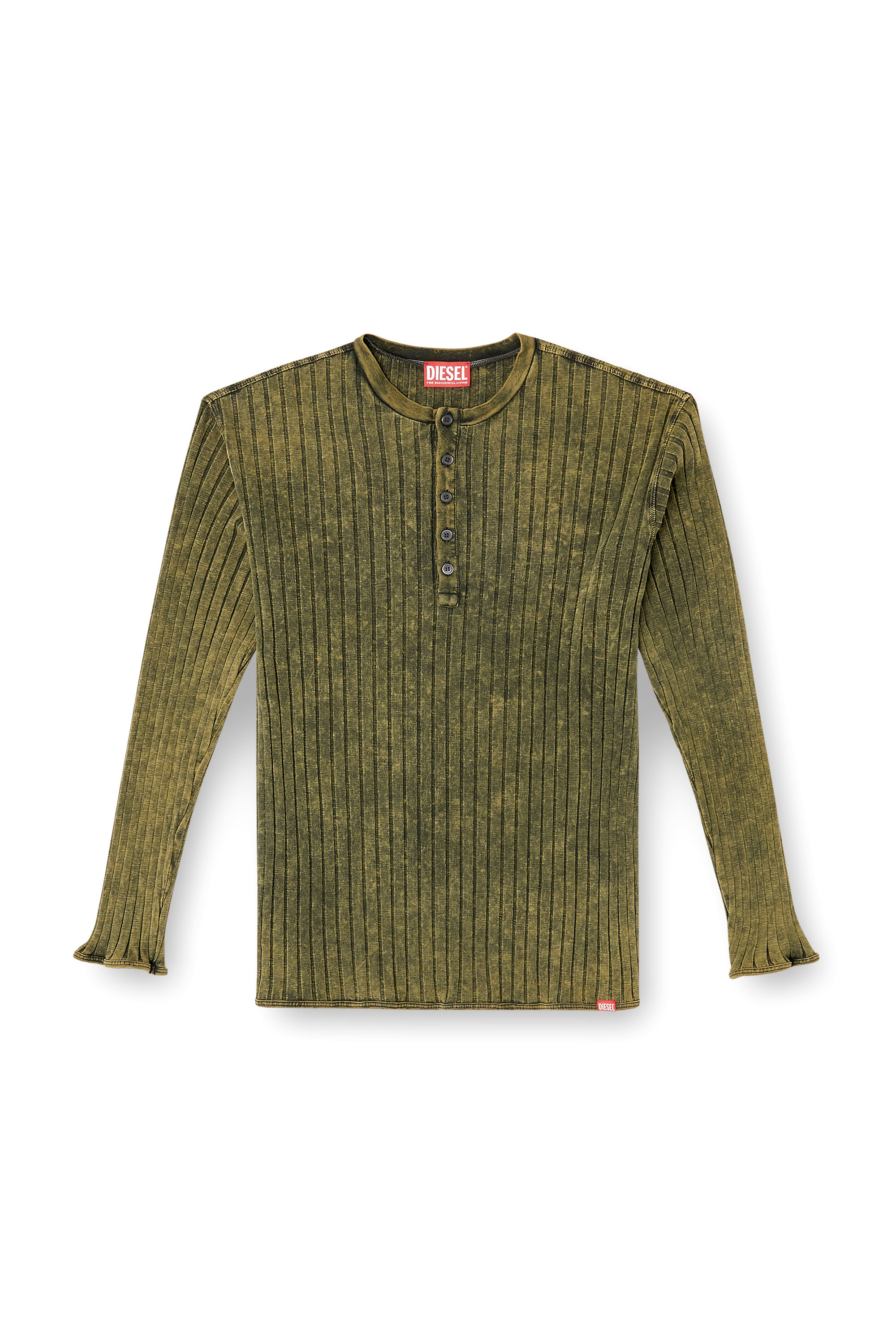 Diesel - T-ALLY, Man's Henley top in treated wide-rib jersey in Green - 3