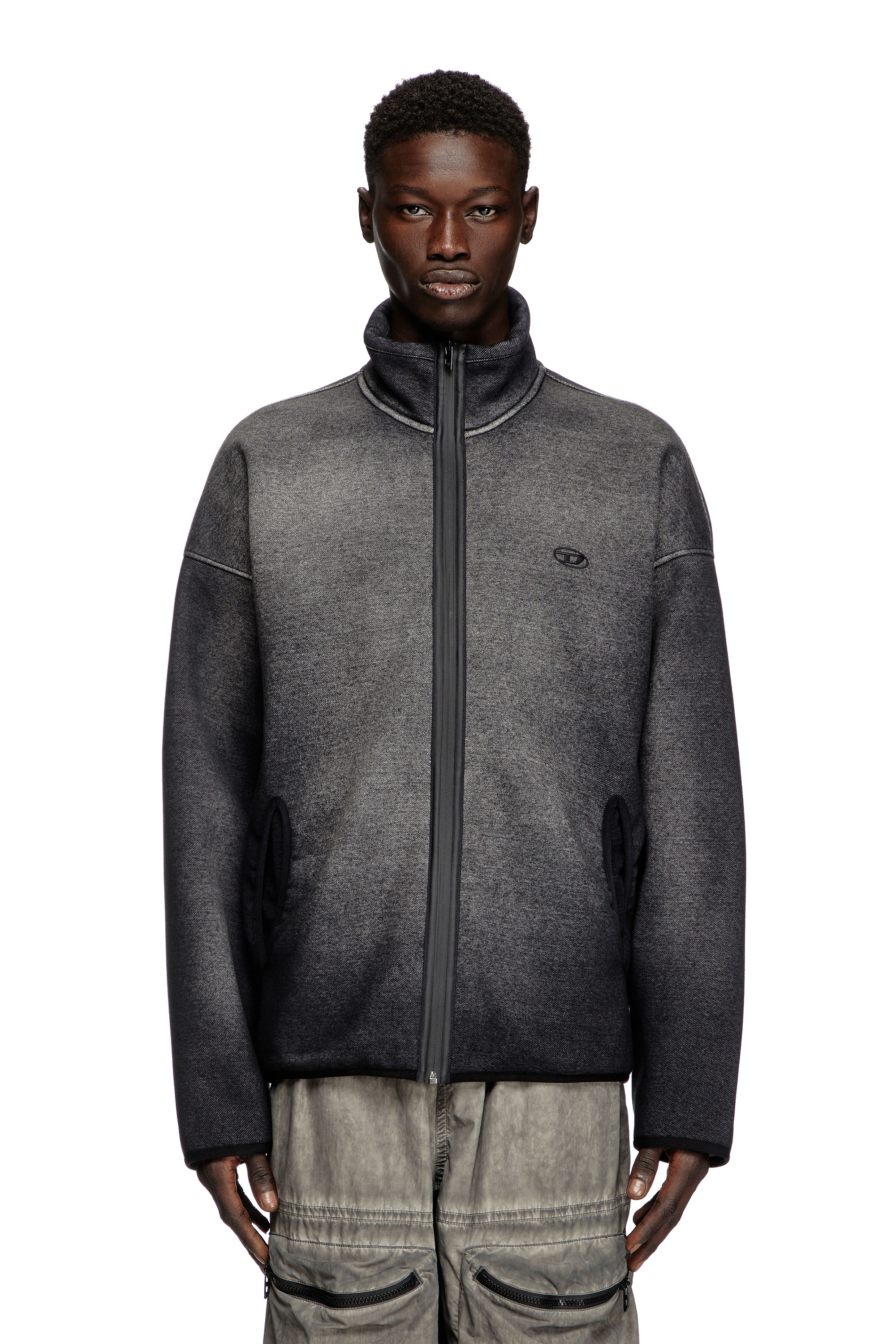 Diesel - S-BATY, Unisex's Zip-up sweatshirt in denim-effect jacquard in Black - 3