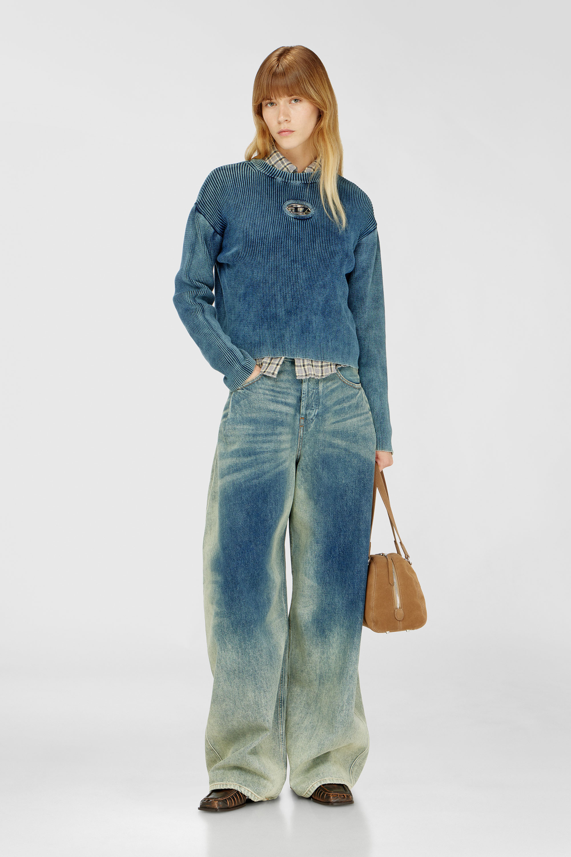 Diesel - M-ANCHOREX, Woman's Cut-out ribbed jumper with Oval D plaque in Blue - 2