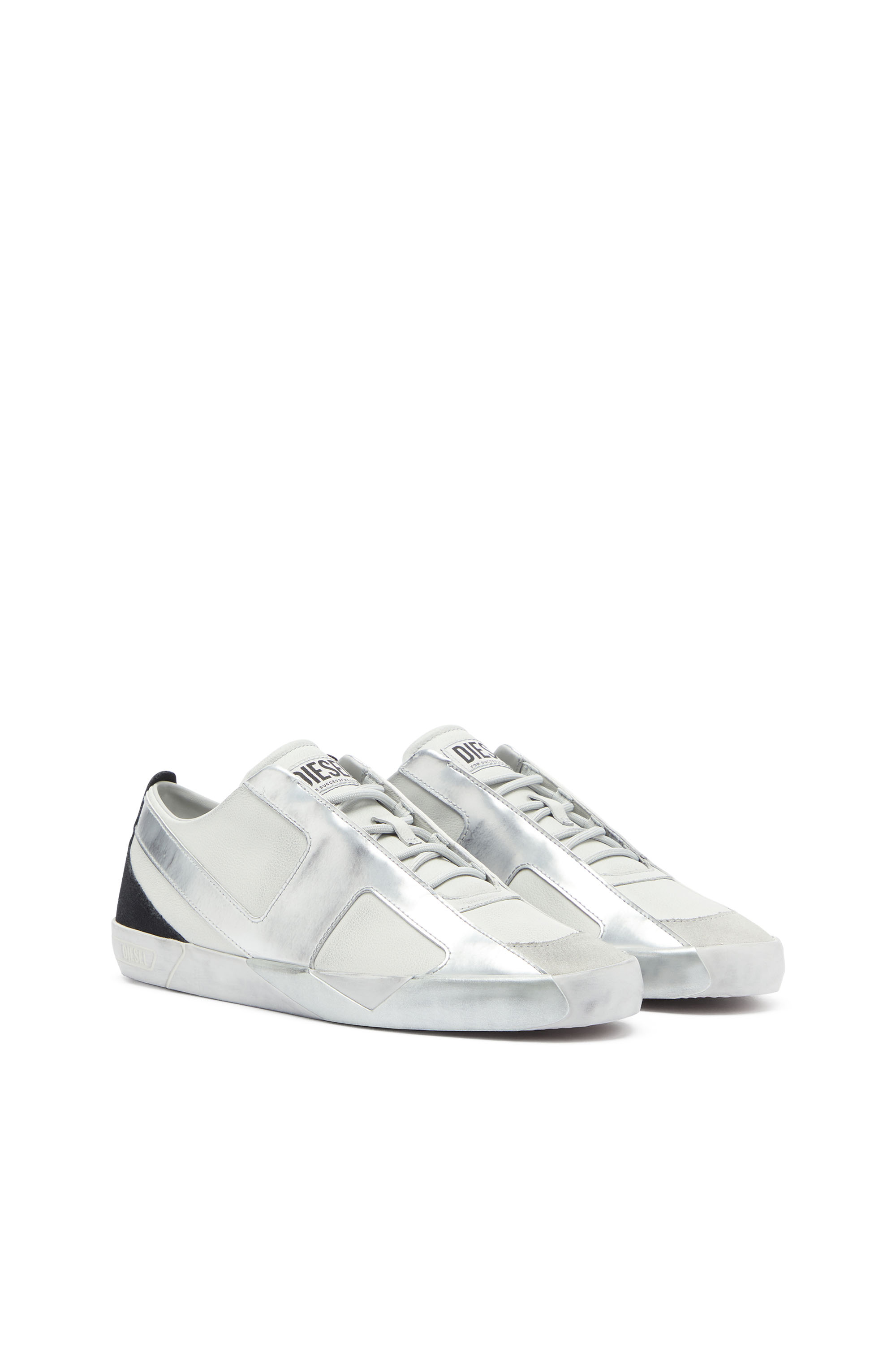 Diesel - S-SLANTE-D LOW, Man's S-Slante-D - Distressed sneakers in leather and suede in White/Silver - 2