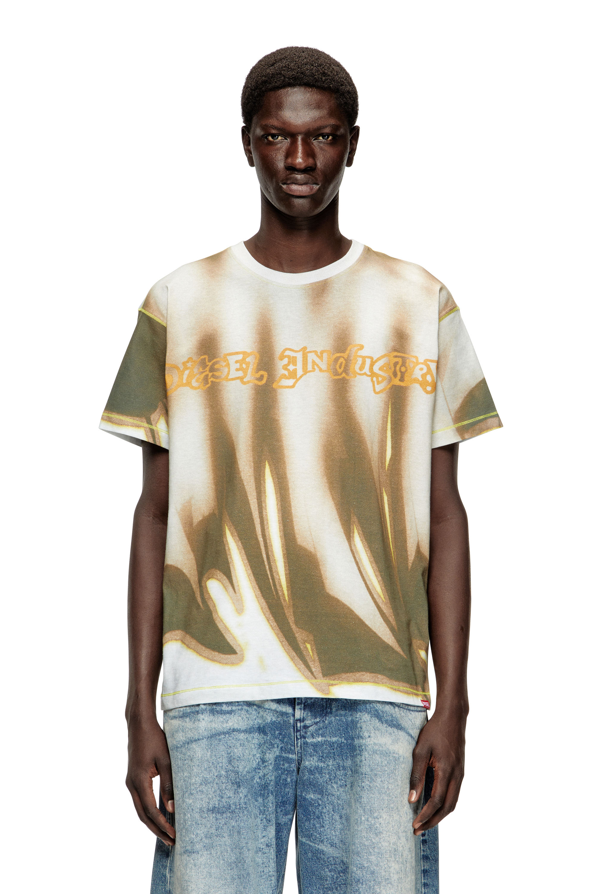 Diesel - T-NORM-SHOW, Man's T-shirt with graffiti print in Green/Grey - 1