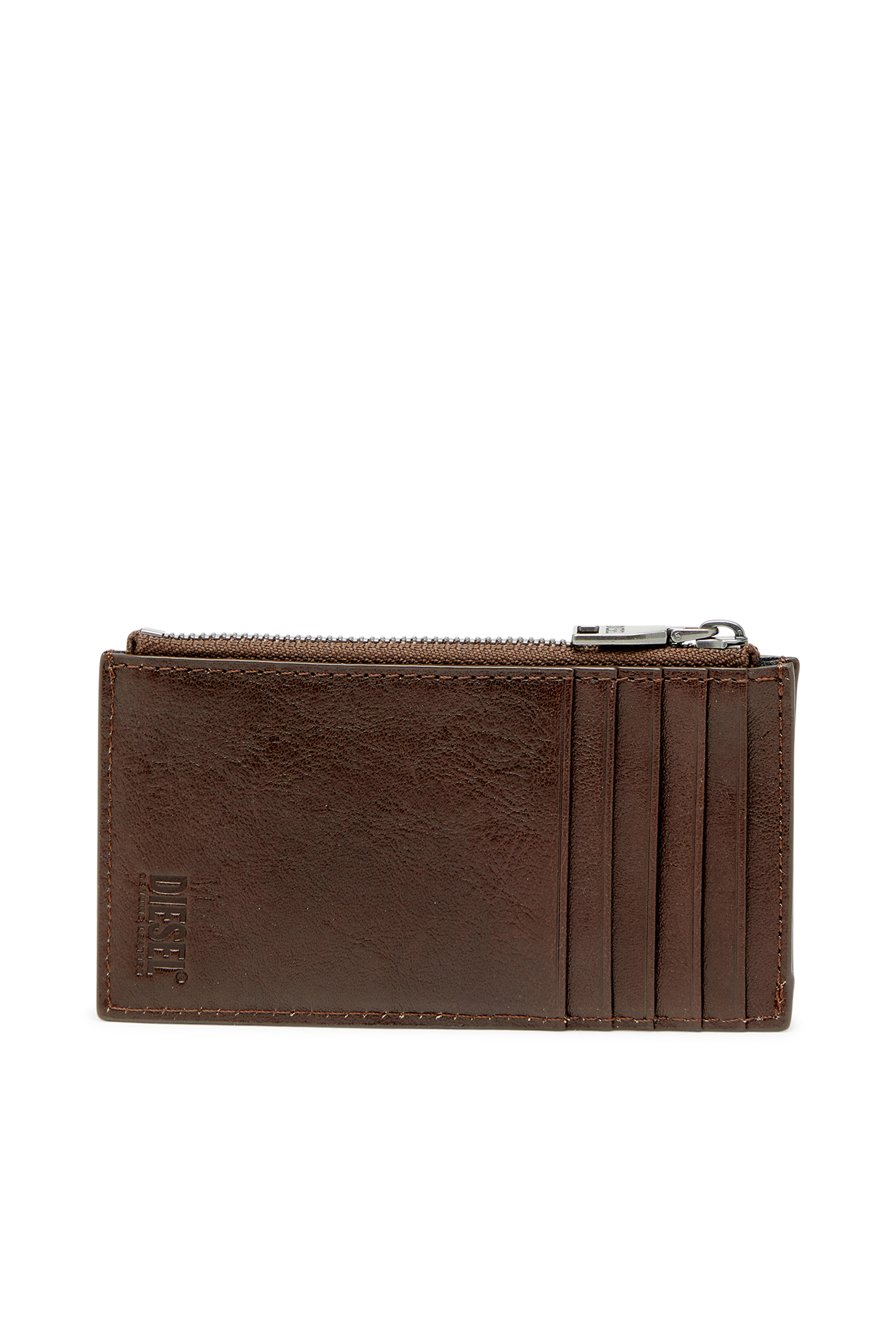 Diesel - FLAG-D CARD HOLDER III, Man's Leather card holder with zip closure in Brown - 2